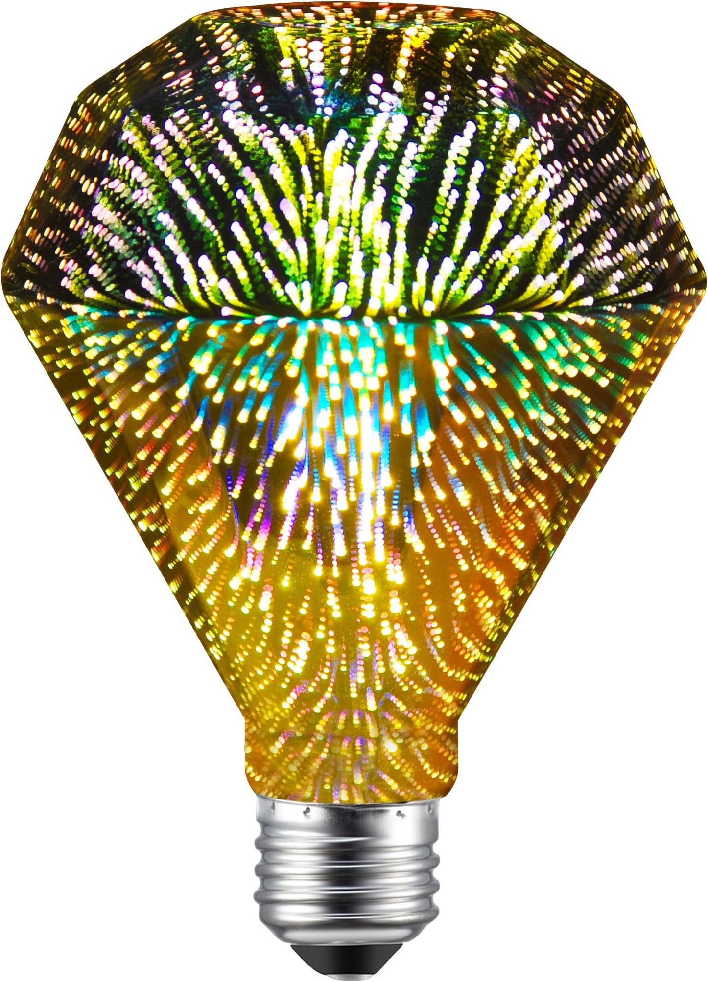 CanYa Diamond Shape Filament Fireworks Light Bulb Colorful RGB 3D Light Bulb Decorative LED Bulb Lamp D95 Pack of 1 for Party bar Decoration