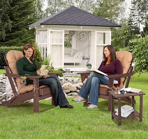 Miniatura 7 de nalone Juego de 2 sillas plegables Adirondack con cojín con soporte para tazas, silla de patio de plástico HDPE de gran tamaño resistente a la