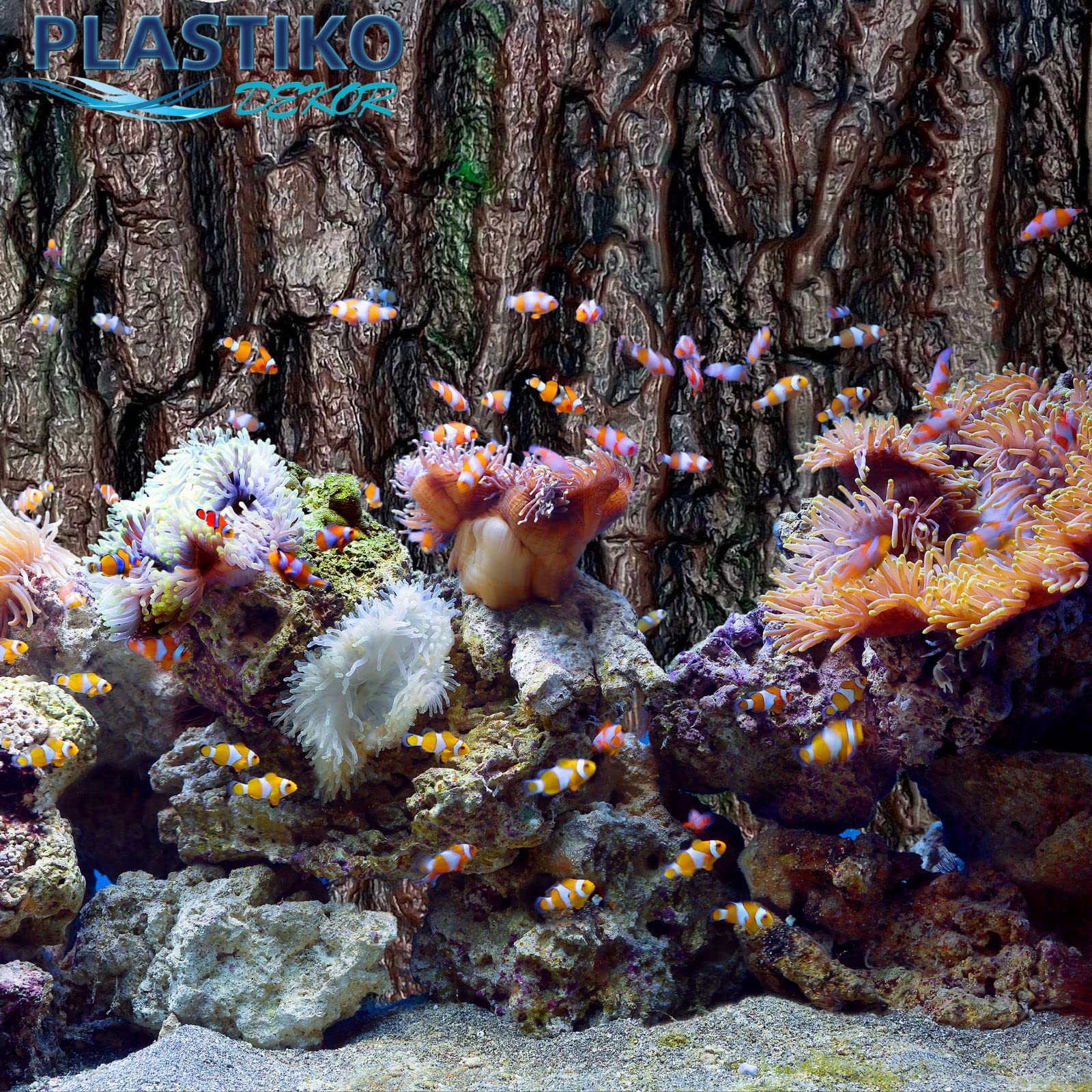PLASTIKO - Fondo de Acuario 3D I Pared Trasera 100 x 40 cm I Fácil de Montar y Limpiar I No Requiere Pegado I Seguro para Animales I Marrón con patrón de Corteza de árbol