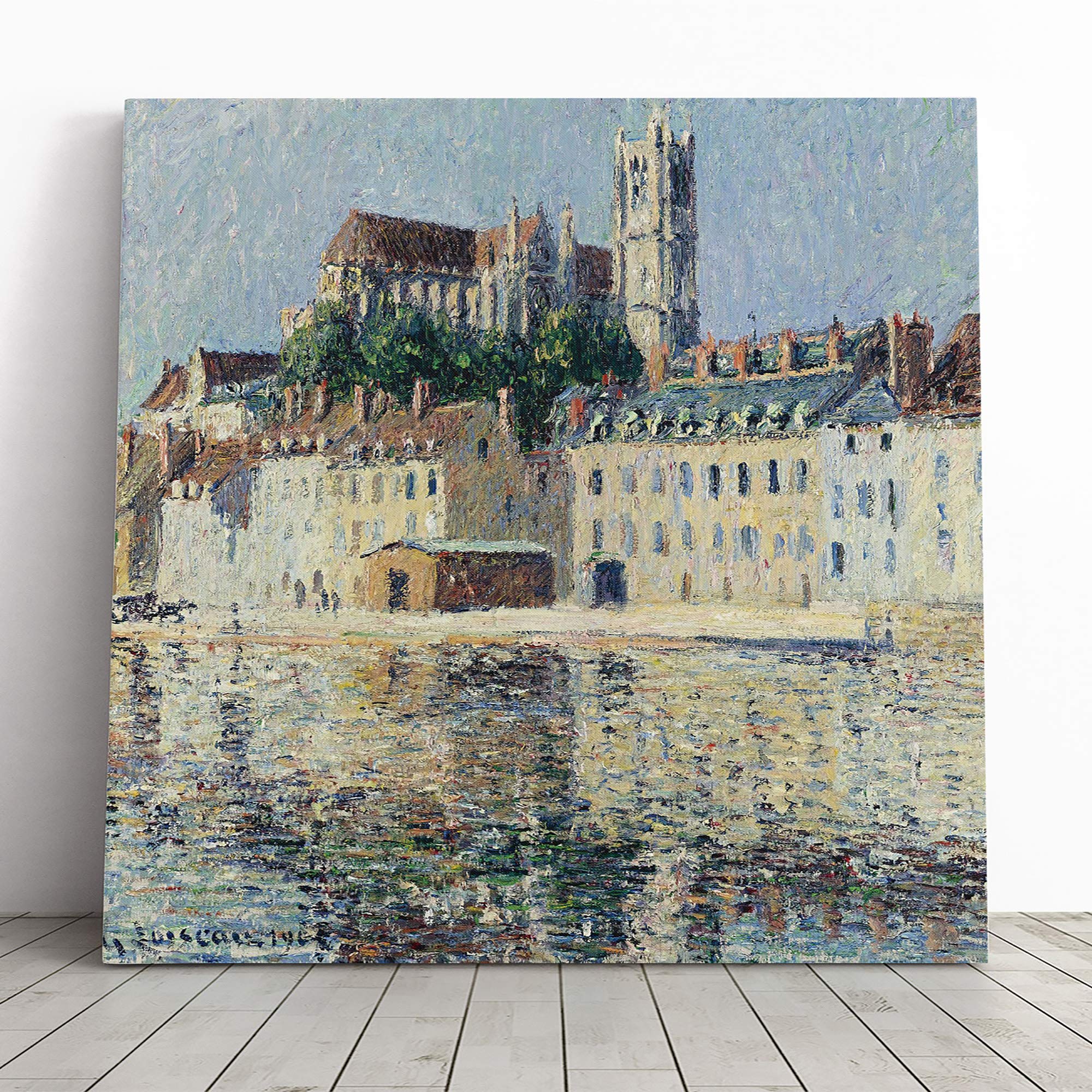 Gustave Loiseau The Cathedral in Auxerre Canvas Print | Gallery Wrapped 30mm Frame Wall Art | 20x20 inches | Ready to Hang | Contemporary Cityscape Picture | Living Room Bedroom Lounge Office