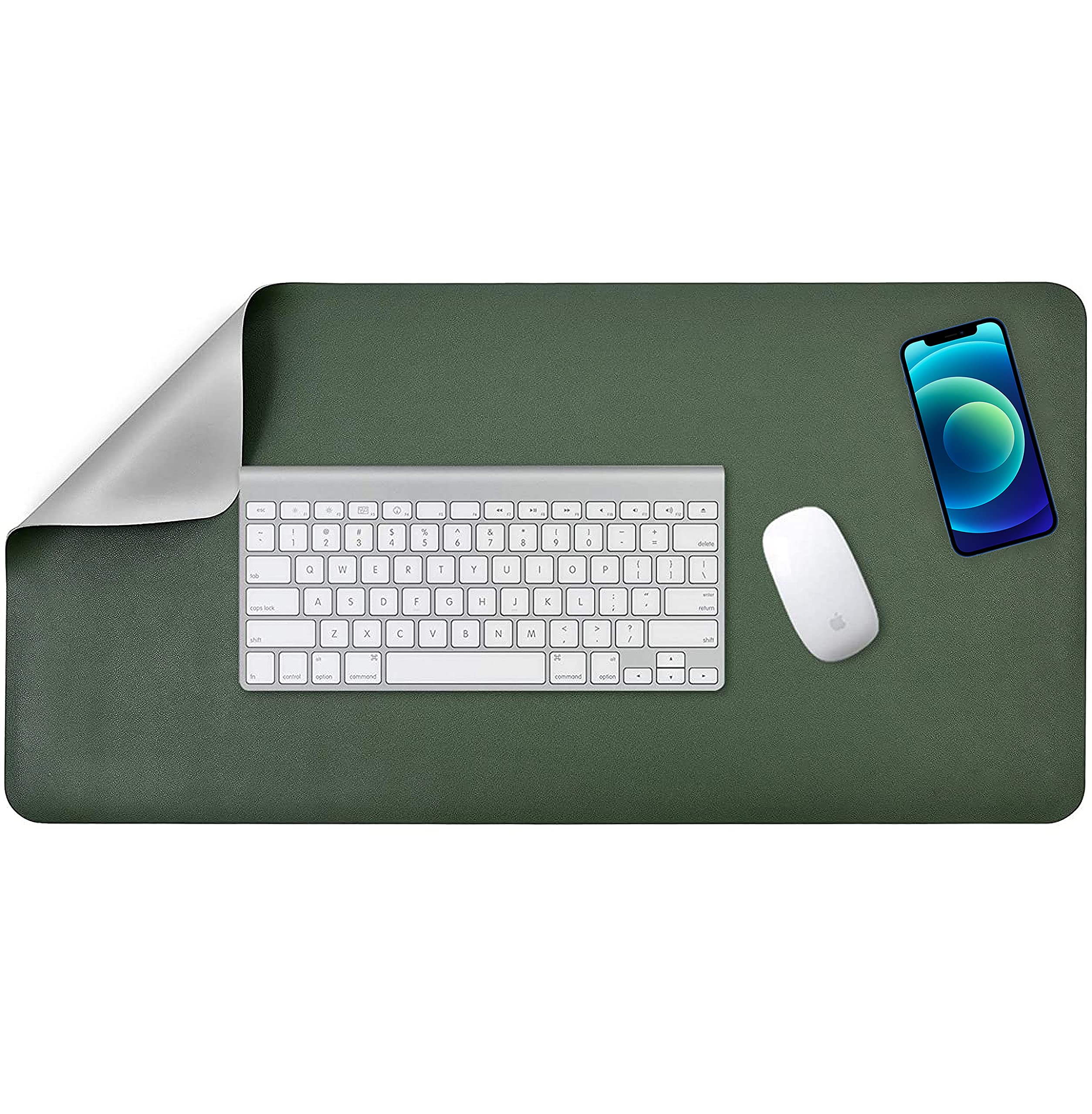 QUALIS Multifunctional Office Desk Pad, Ultra Thin Easy Clean Waterproof PU Leather Durable Mouse Pad, Double Side Desk Writing Mat for Office/Home (Green + Grey, 31.5" x 15.7" / 800 x 400mm)