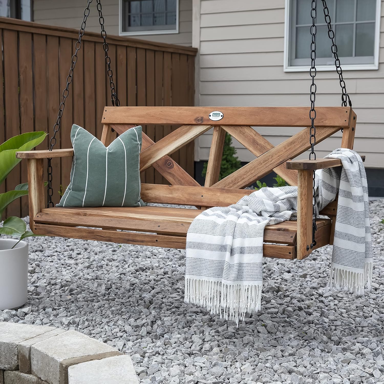 SHMAMT Durable Cedar Farmhouse Outdoor Porch Swing With Chain