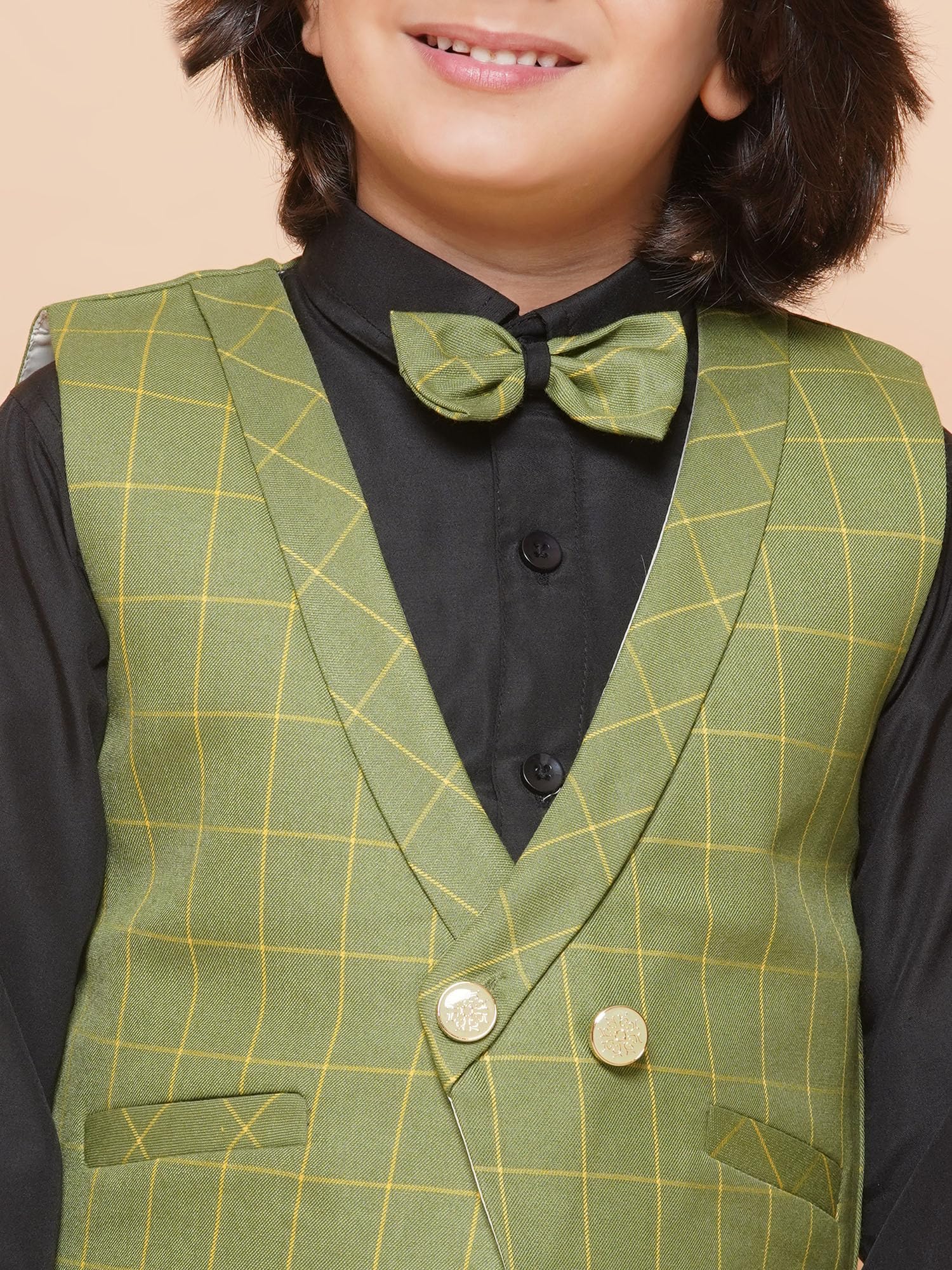 AJ DEZINES Kids Cotton Blend Green Checkered Clothing Suit Set for Boys with Waist Coat (757-GREEN-5) - Image 7 thumbnail
