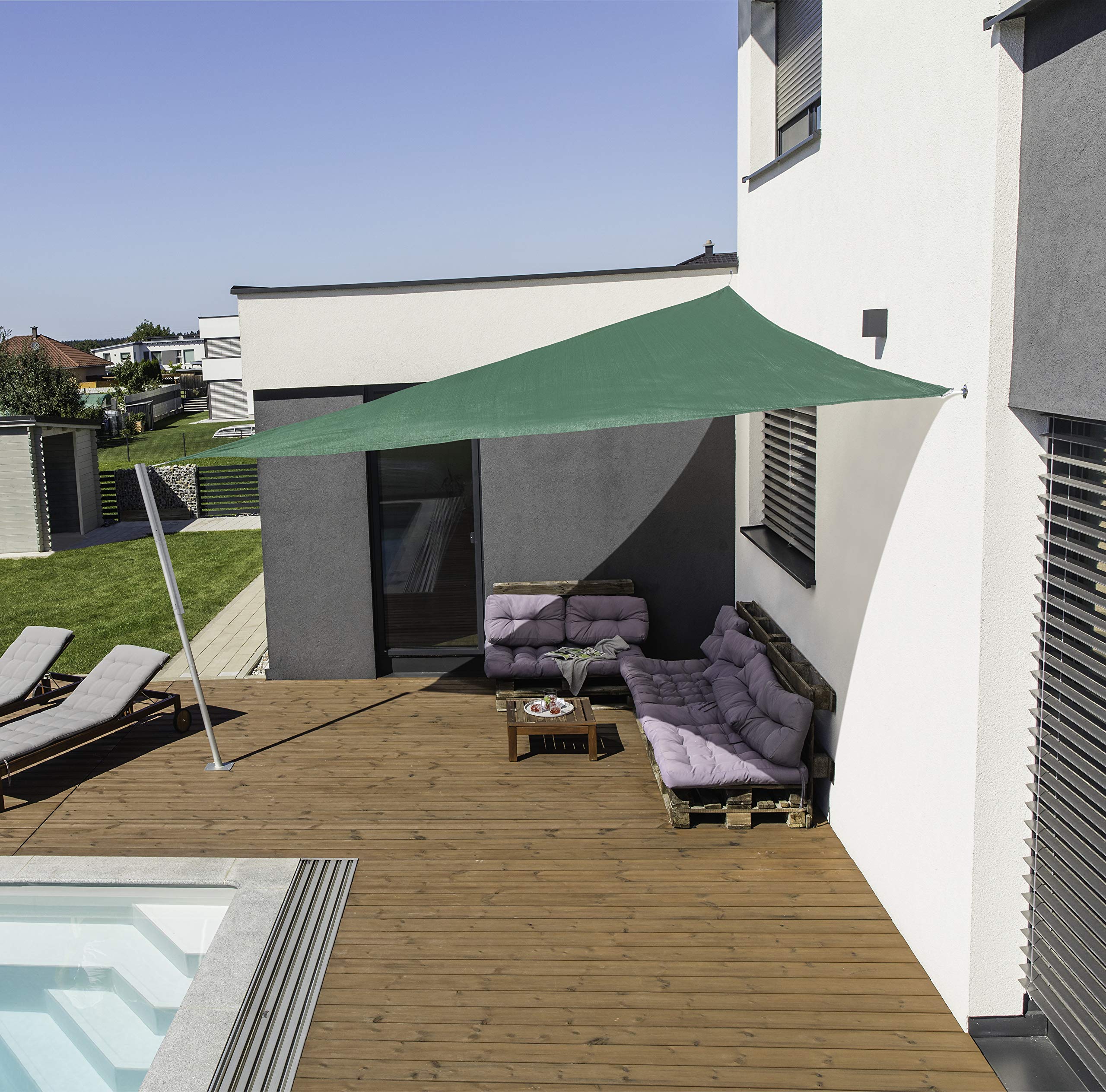 Windhager Sonnensegel Capri Dreieck 5 x 5 m (gleichschenkelig), Sonnenschutz für Garten & Terrasse, UV- und witterungsbeständig, Olive