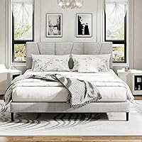 Vista 15 de Armazón de cama de plataforma tamaño completo con cabecera tapizada, soporte de listones de madera, sin ruido, no necesita somier, fácil montaje