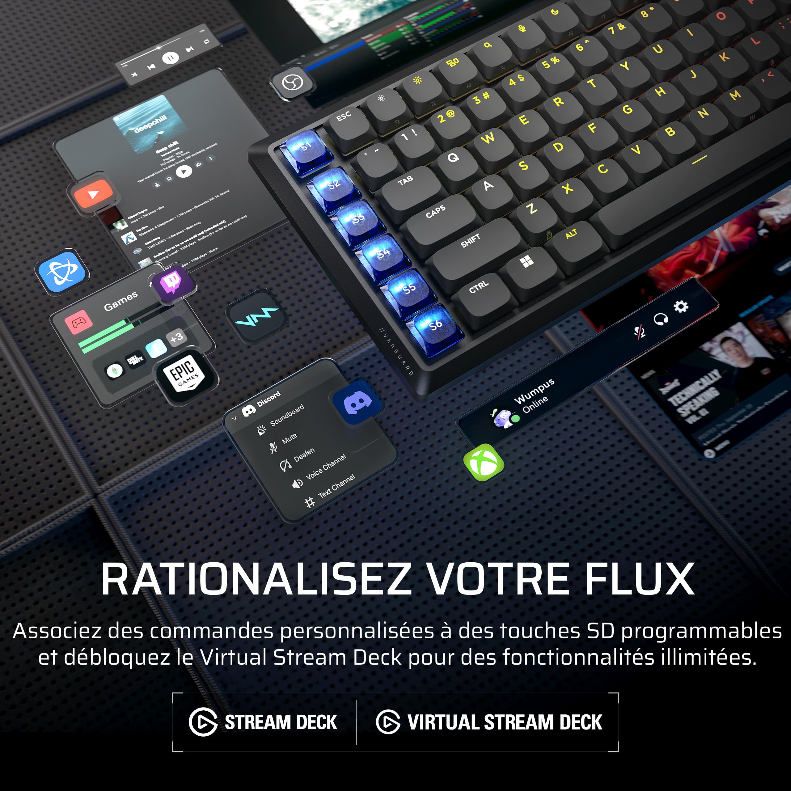 Corsair Vanguard AIR 99 sans Fil Clavier Gaming RGB (AZERTY FR) – Noir | Optique-Mécanique, Profil Bas, Écran LCD, OPX Commutateurs, Interrogation 8 000 Hz, Stream Deck Virtuel, SOCD Flashtap