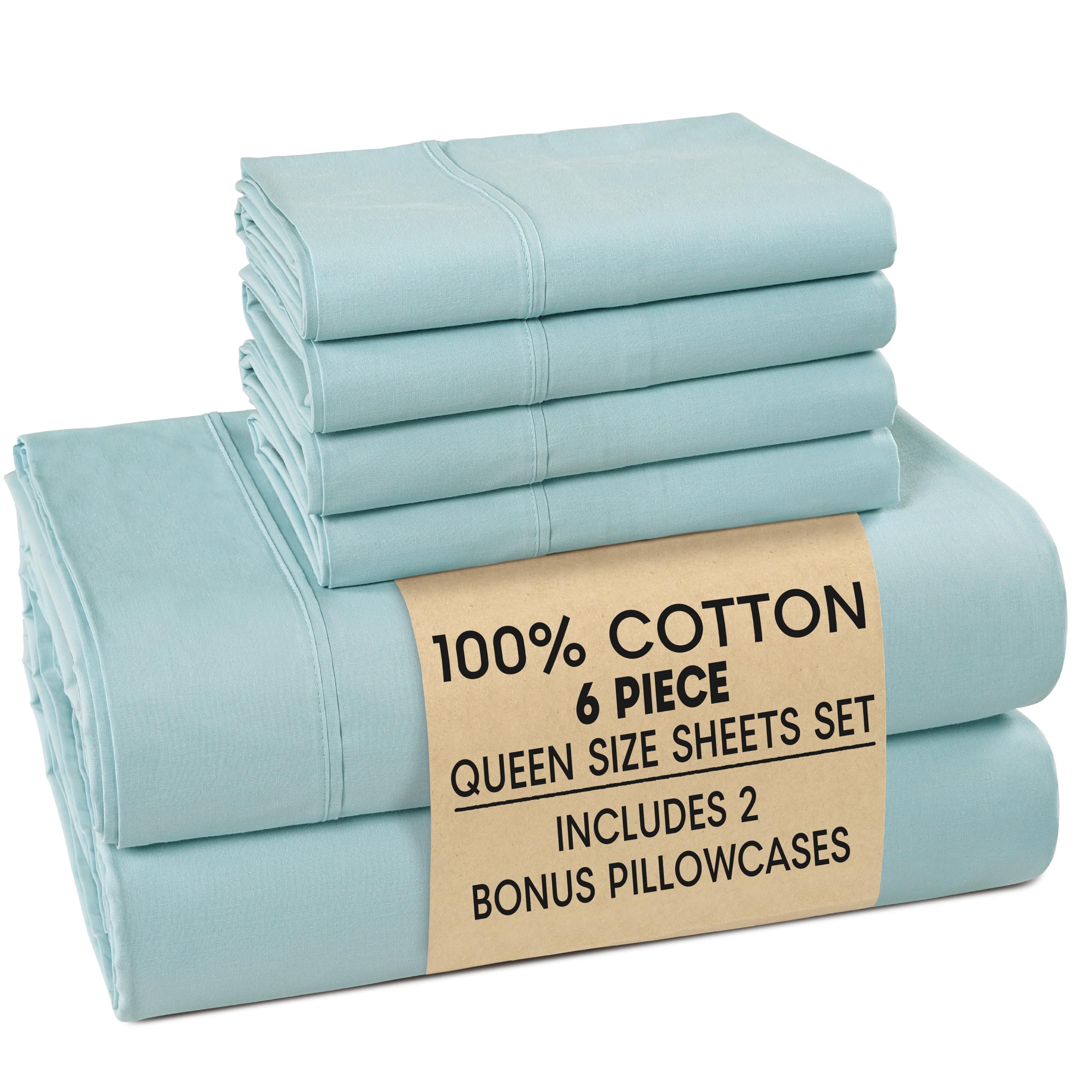 Casa Platino Queen Sheets Sets 100 Cotton Queen Sheets Cooling with 4 Pillowcases 15 Deep Pocket Fitted Sheet