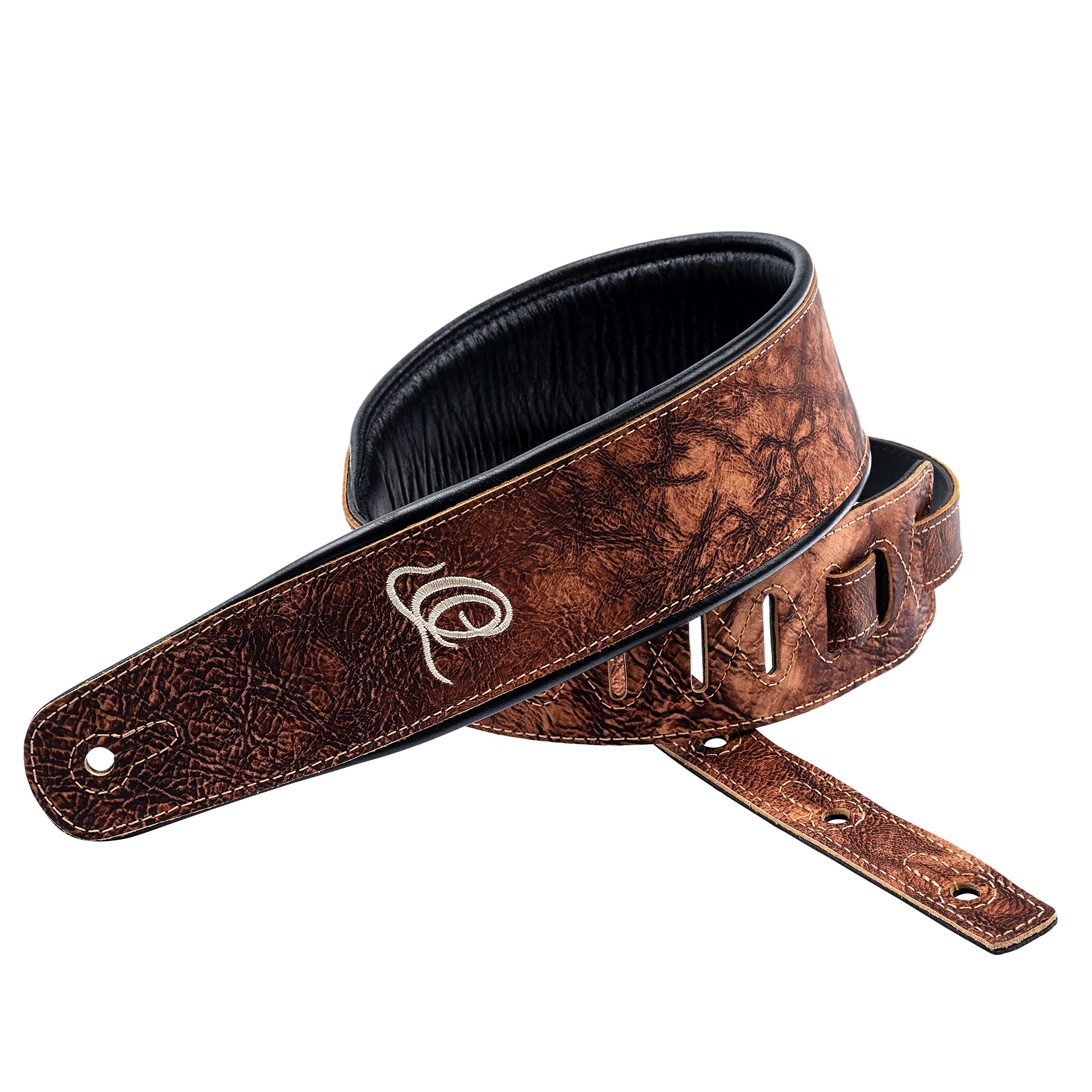 Ortega Guitars Tracolla per Chitarra Regolabile – Chitarra Acustica / Elettrica, Basso Acustico / Elettrico – Classic Series – Vera Pelle, Chestnut Tree (OSCL-2)