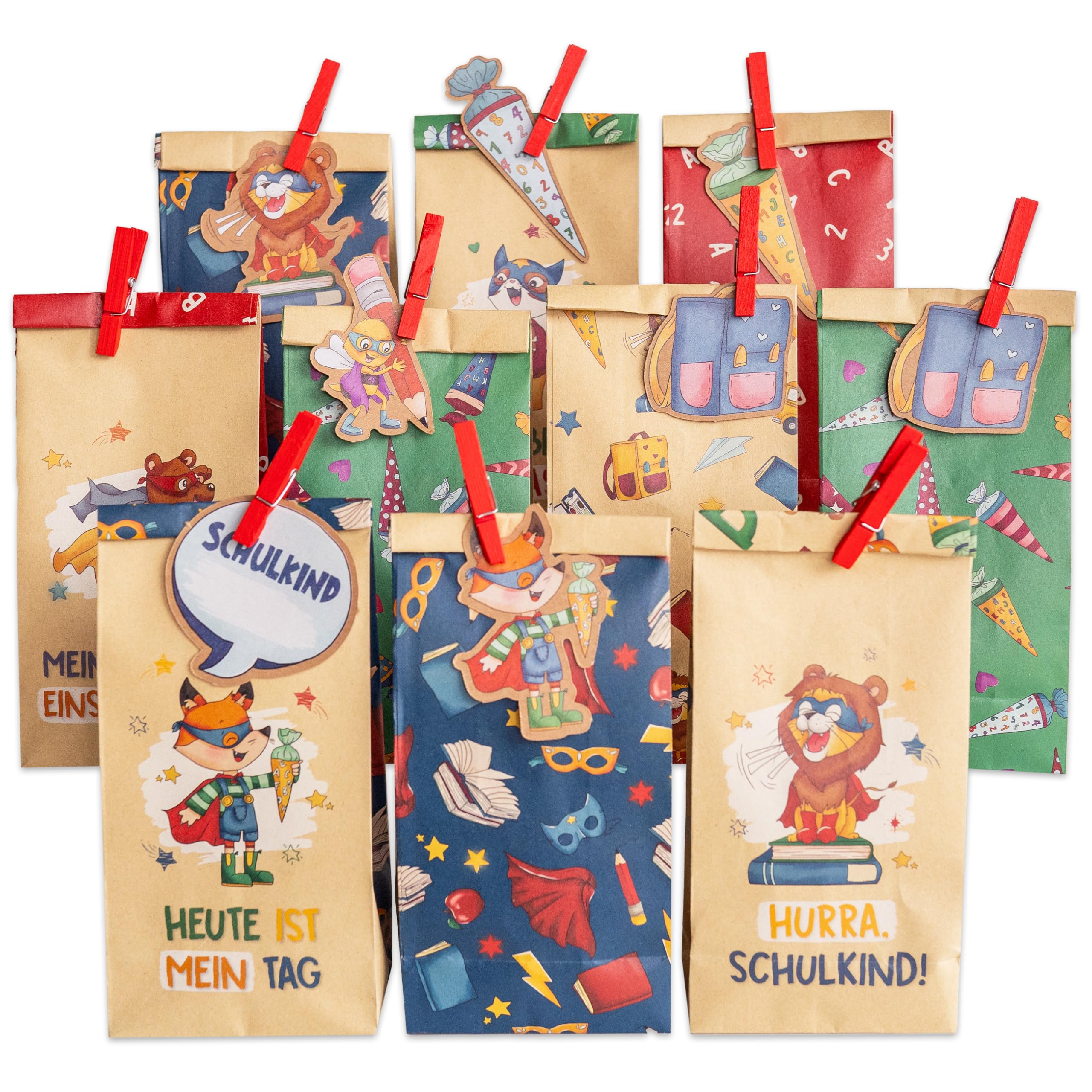 Papierdrachen 24 bedruckte Geschenktüten zur Einschulung -Mitgebsel zum Befüllen und Verschenken für Schulkinder - Dankeschön an deine Gäste oder als Aufmerksamkeit für Grundschüler