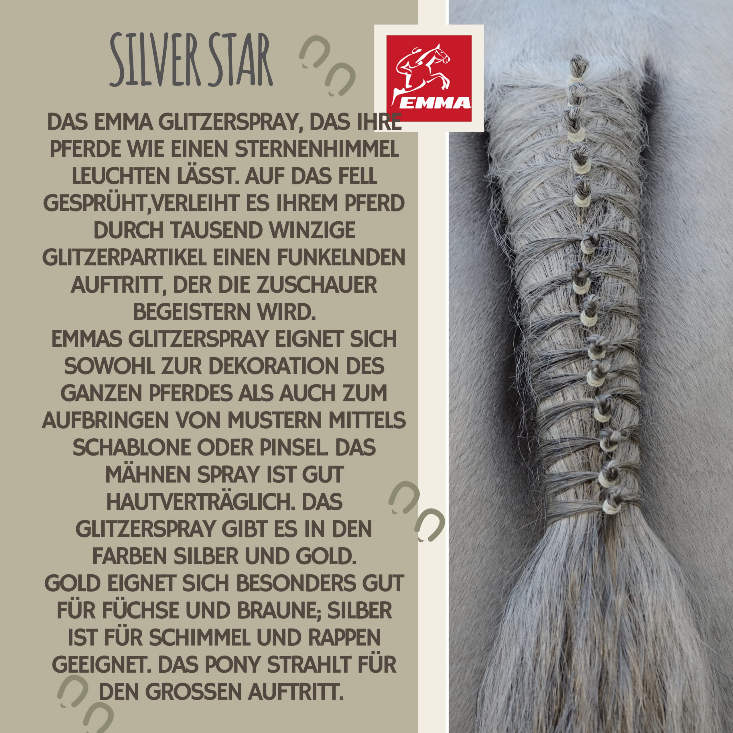 EMMA® Glitter spray for horses silver + horse mane and tail spray, coat