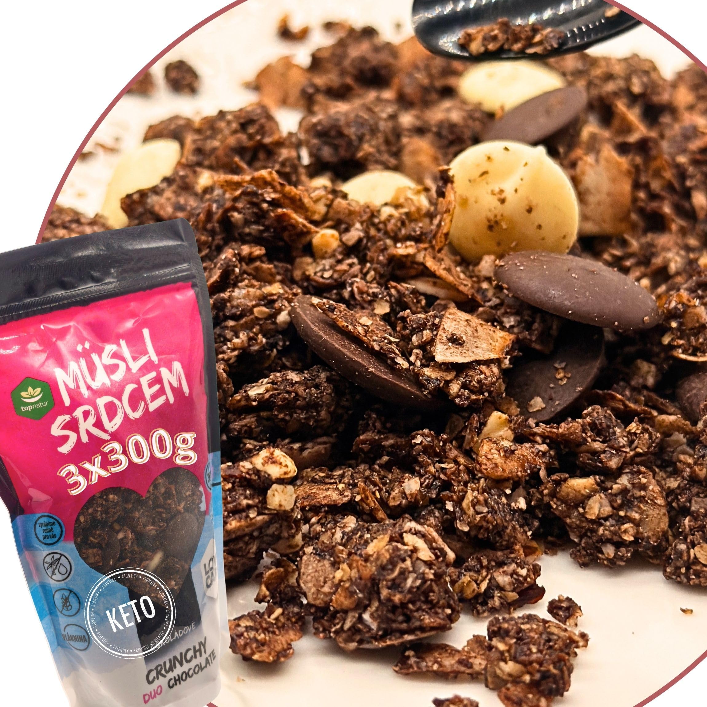 CRUNCHOLOGY Keto Granola Senza Zucchero - Granola Cioccolato, Low Carb Musli, Glutenfree | Cereali Senza Glutine | Muesli Senza Zucchero | Paleo Chetogenico confezione 3x300g