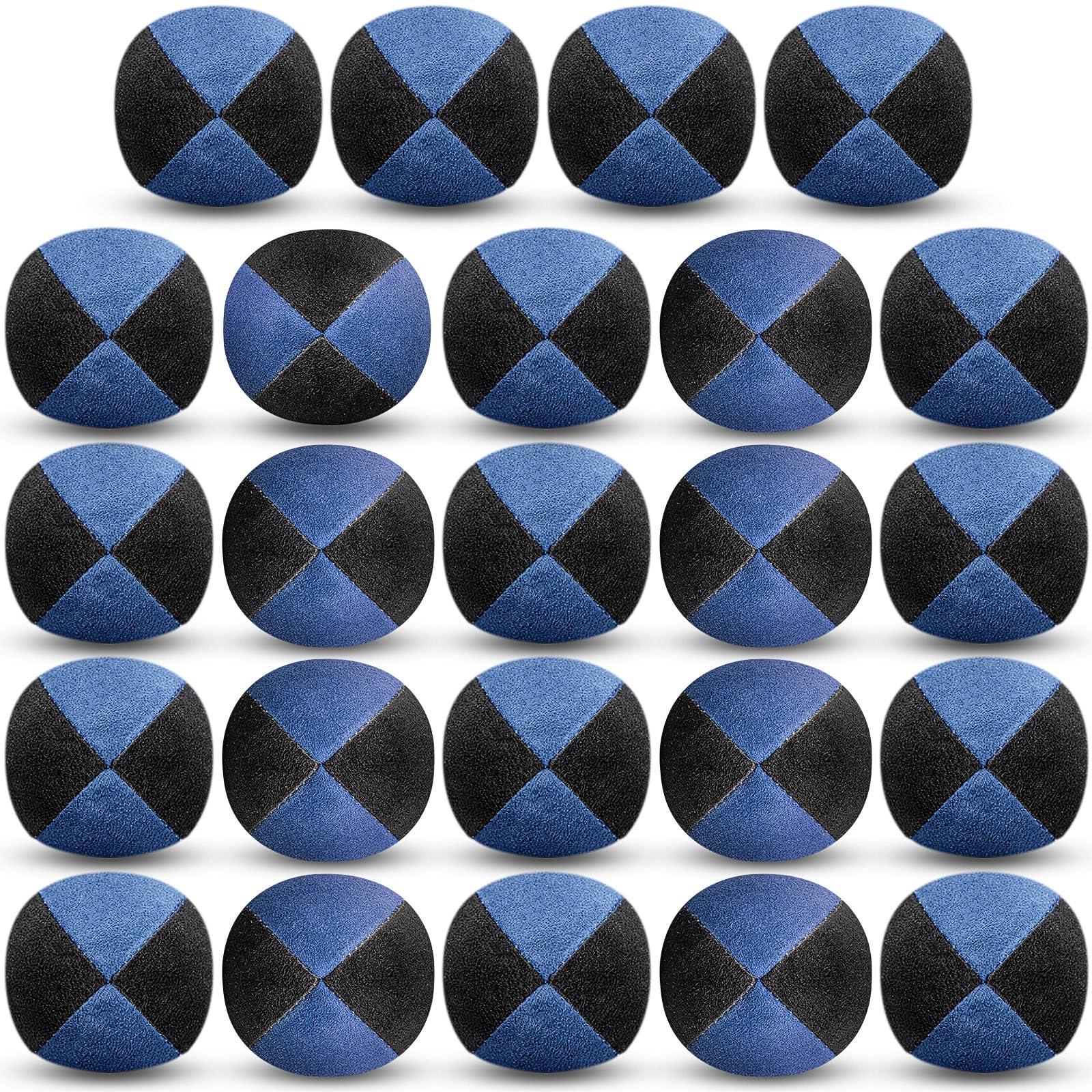 Liliful 24 Pcs Footbag Balls 2.56 Inch Juggling Toy,Black-blue,Retro | Soft 4-panel Design for Kids Adults Teens, Indoor Juggling Practice, Party Game Favors, Bulk Gifts for Beginners