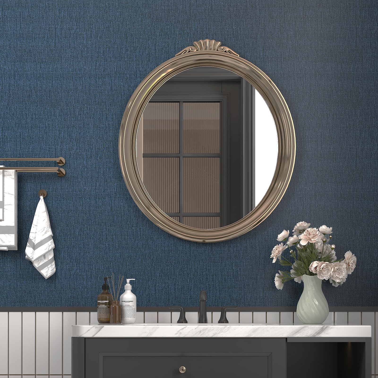 VaryPaper Navy Blue Faux Grasscloth Peel and Stick Wallpaper 40cmx200cm Linen Textured Fabric Contact Paper for Furniture Wrap Sticky Back Plastic Stick on Wallpaper for Living Room Bedroom Cabinets - Image 3