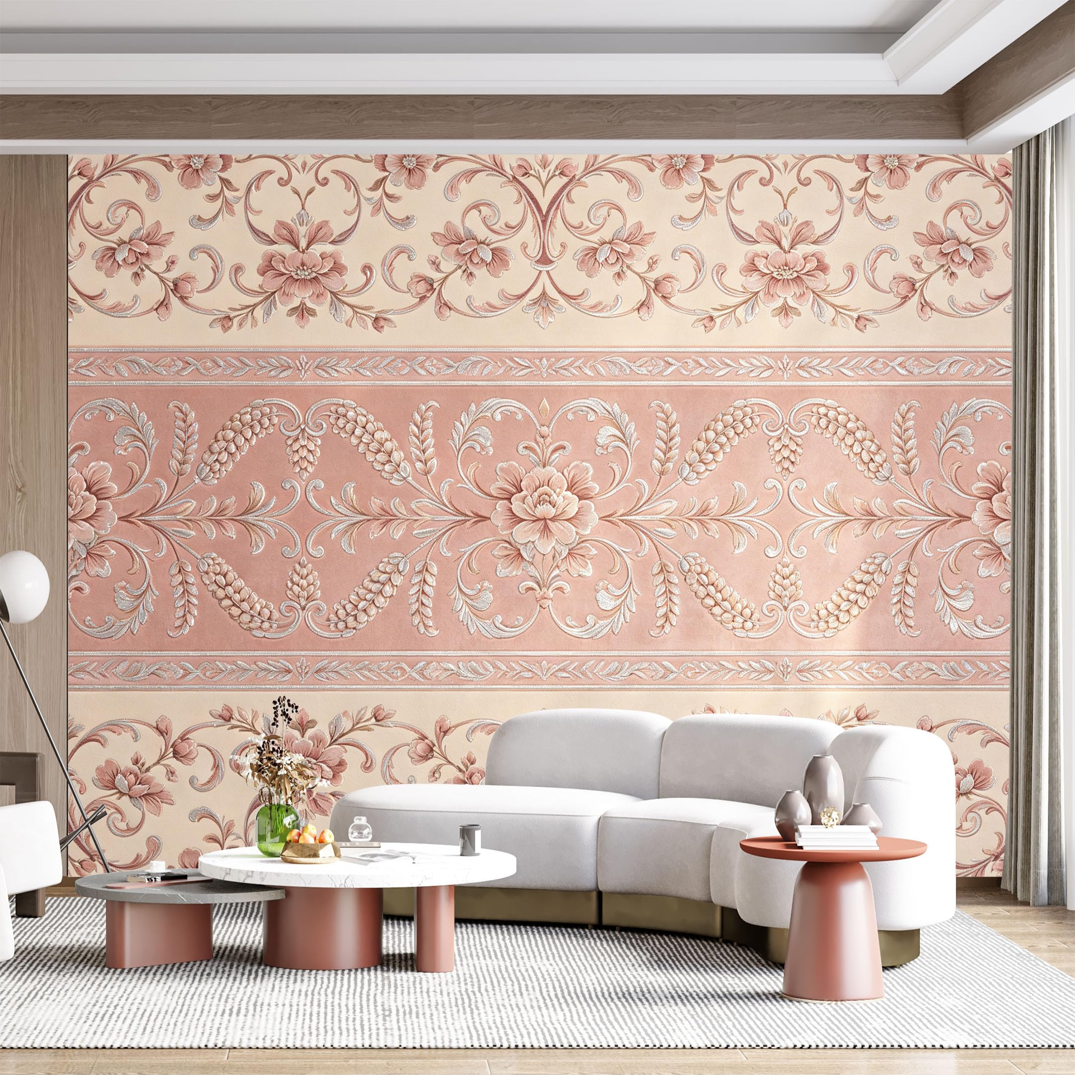 Custom Size Wall Mural Baroque Floral Ornament European Classic Embossed Pattern SelfAdhesive Wall Fabric Removable for Home Office Decor