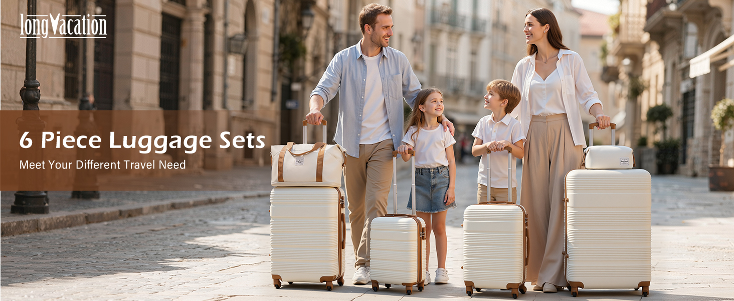 Amazon.com | LONG VACATION 6 Piece ABS+PC Hardshell Luggage Set