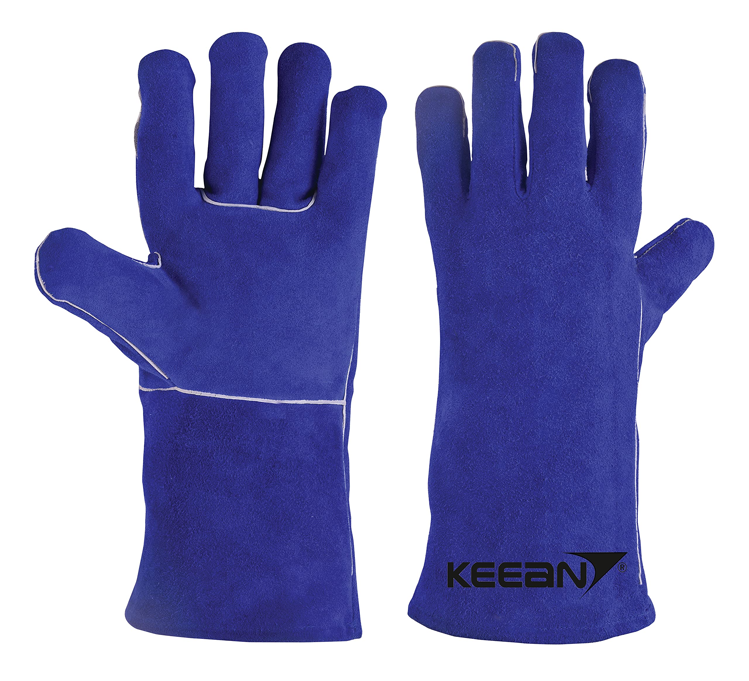 KEEAN ARC/MIG/TIG 14 inch Welding Gloves Blue Heat&Fire Resistant at 500°C Leather Cut Proof Gaunlets with Kevlar Stitching, Extreme High Temperature Hot Thermal Work Safety Protective Heavy Duty