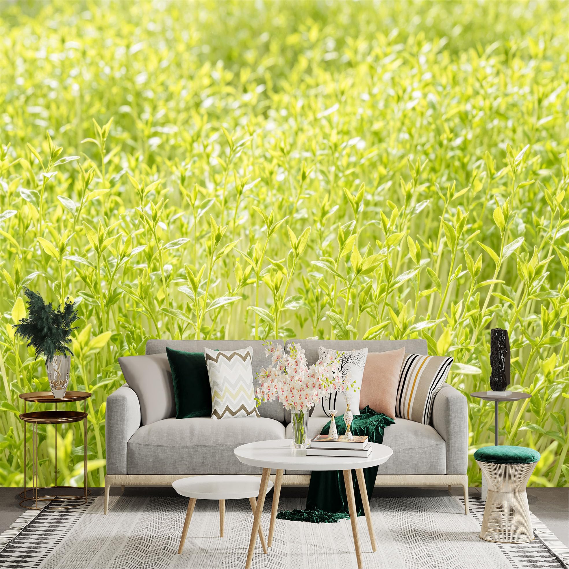 Lnzczhyre Dbh260521887 Custom Size Wall Sticker Mural， Fresh Green Sprouts， Spring Nature Plant Leaves， Vibrant Botanical Foliage， For Wall Decoration， Peelandstick Wall Decals.