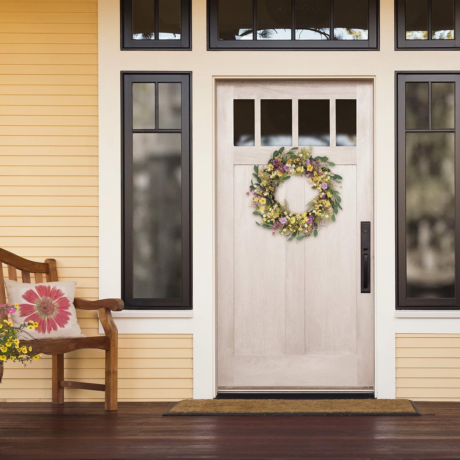 Puleo International 30" Artificial Dogwood, Daisy, and Poppy Floral Spring Door Wreath
