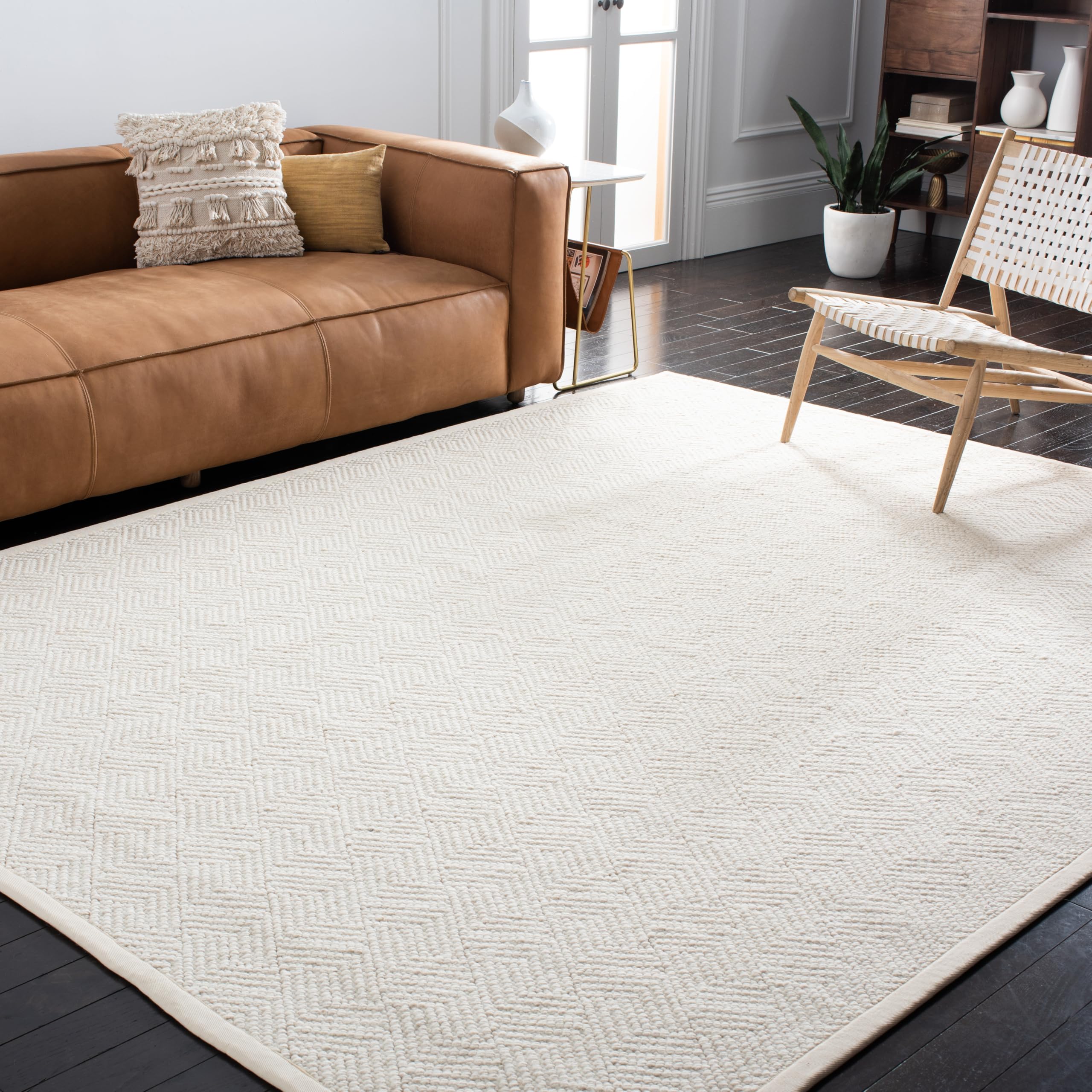 Natural Fiber Collection Area Rug - 9' x 12', Ivory, Handmade Wool & Jute, Ideal for High Traffic Areas in Living Room, Bedroom (NF487A)