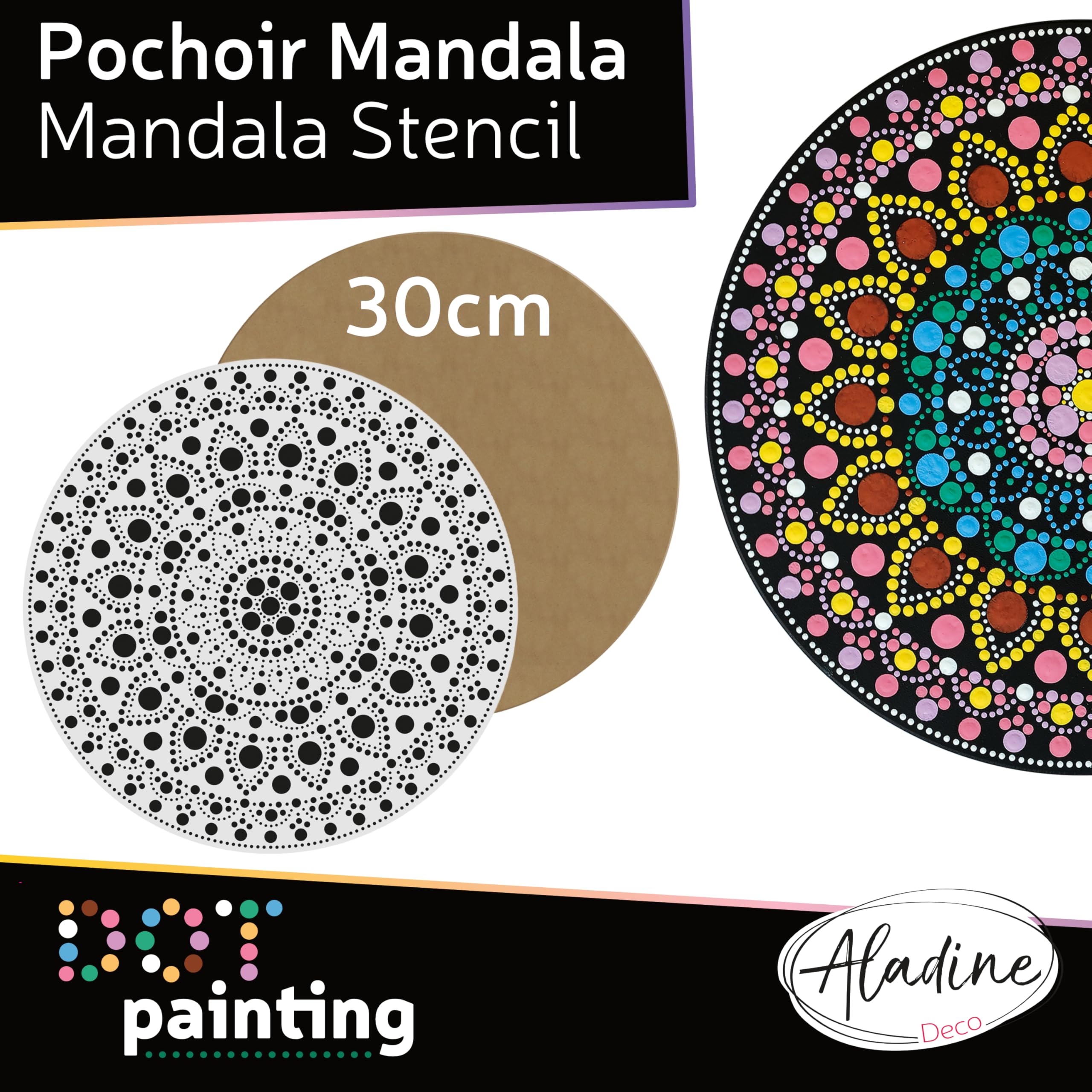 Aladine 85505 - Kit de mandala, 30 cm, diseño de mandala y soporte de madera