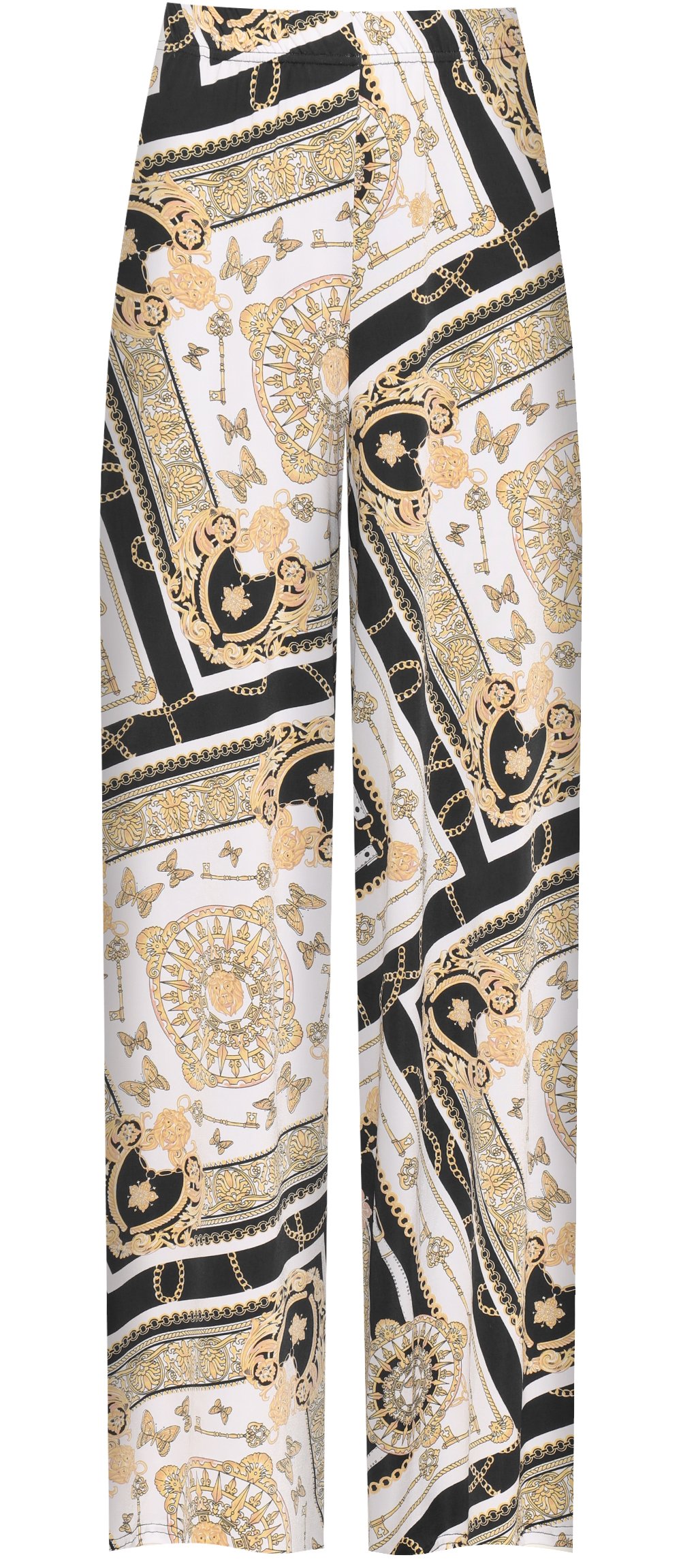 WearAll Women's Plus Baroque Paisley Print Wide Flared Leg Palazzo Trousers Ladies Pants - White - 16-18