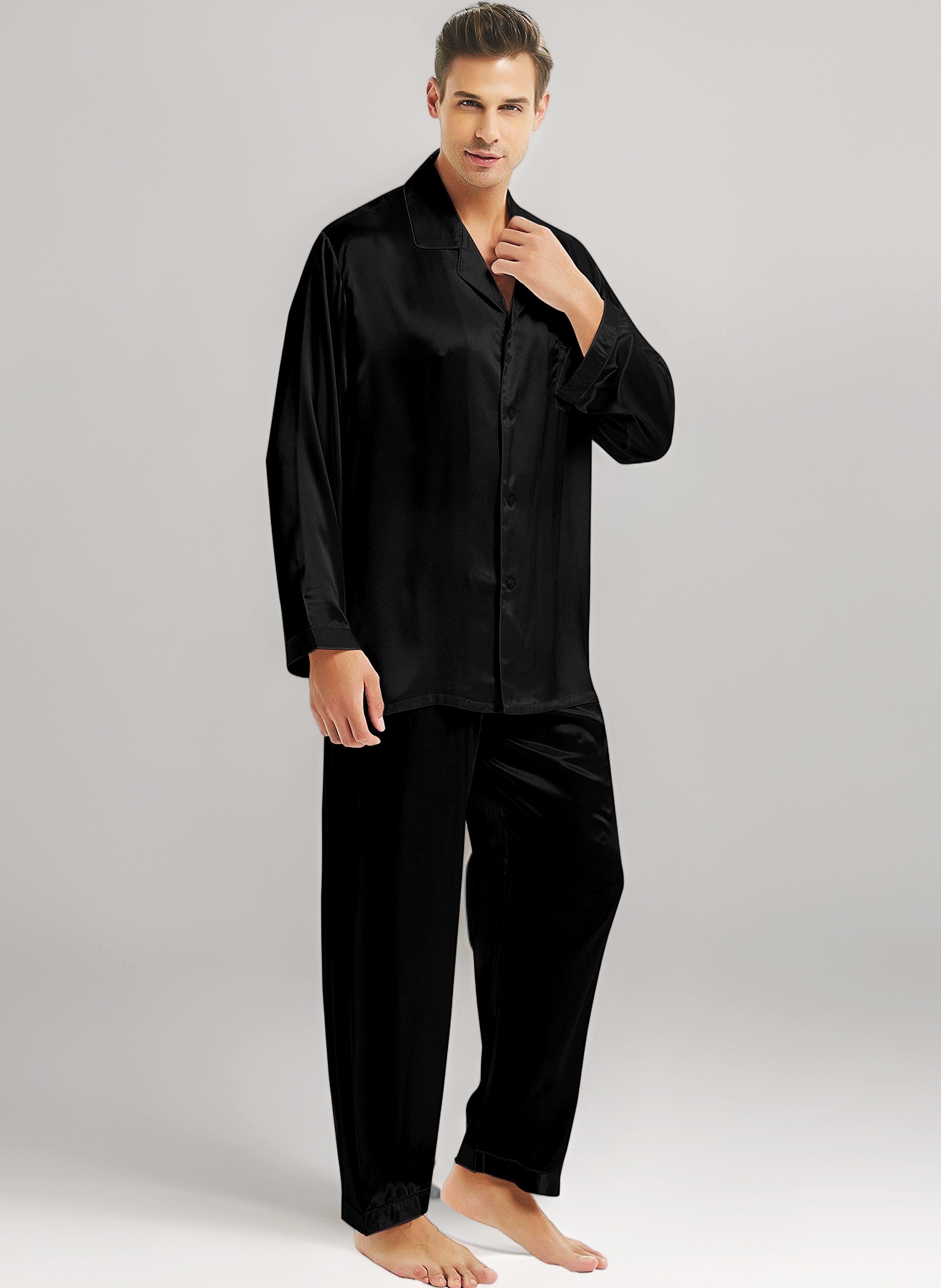 Mens Silk Satin Pajamas Set Sleepwear Loungewear S~4XL Plus__Gifts