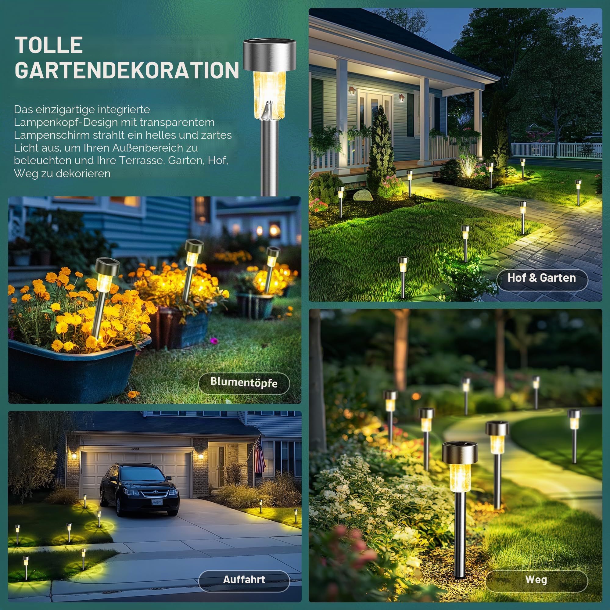 GIGALUMI Solarlampen für außen, Solarleuchten für Garten, 12 Stück, wasserdichte Solar Gartenleuchten für außen Garten, Balkon, Terrasse, Rasen, Wege (Warmweiß)