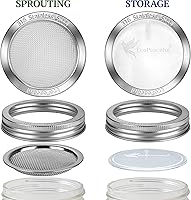 Vista 2 de Mason Jar Sprouting Lids - 316 Surgical Stainless Steel Sprouting Lids for Regular Mouth Mason Jars- Rust-Proof, BPA-free - Curved Mesh Lids for