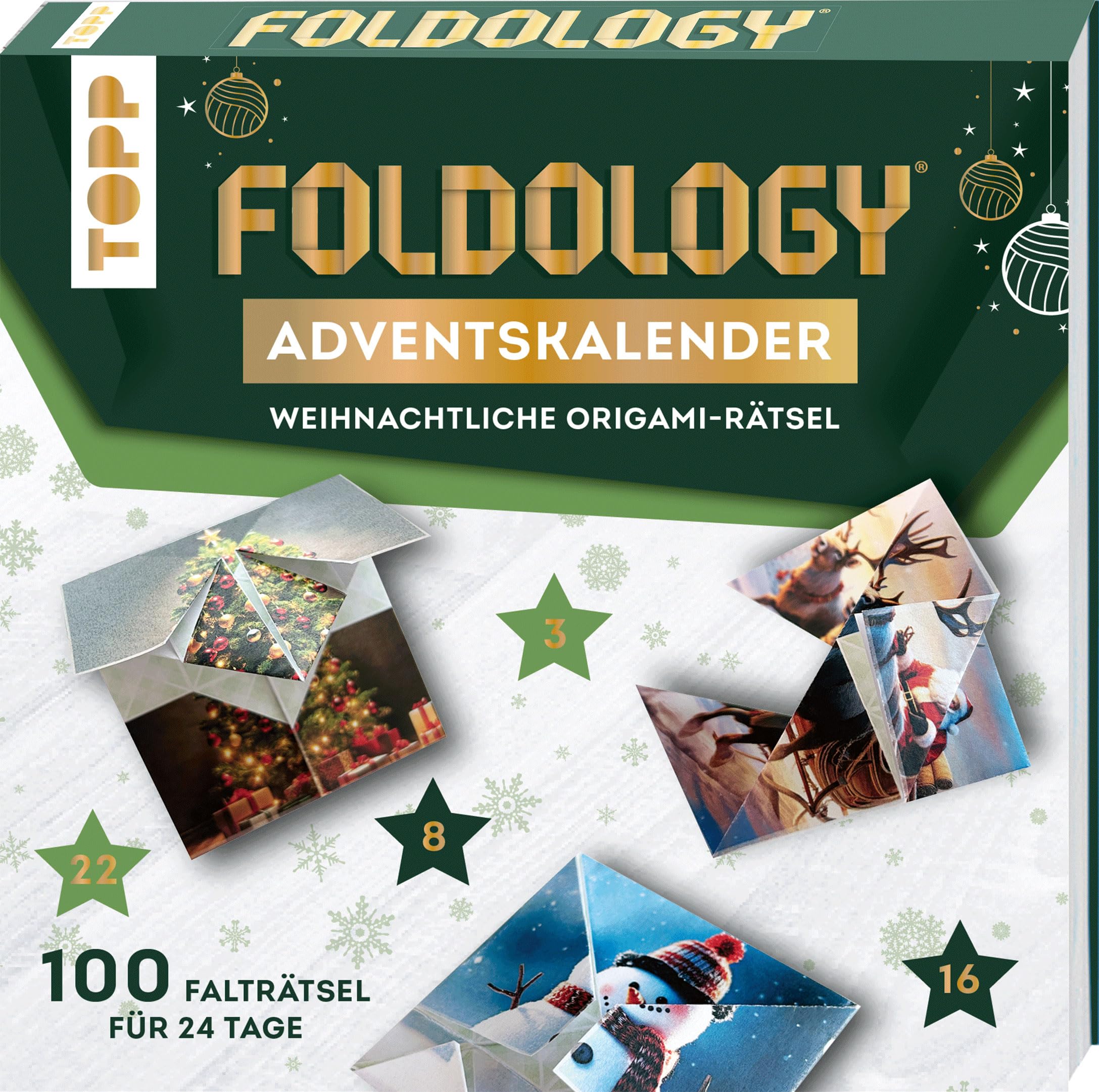 Foldology – El Calendario de adviento de Rompecabezas de Origami. Varios Rompecabezas Plegables únicos para Cada día de Adviento. Calendario de Adviento para Mentes Brillantes y Manos hábiles. Ideal