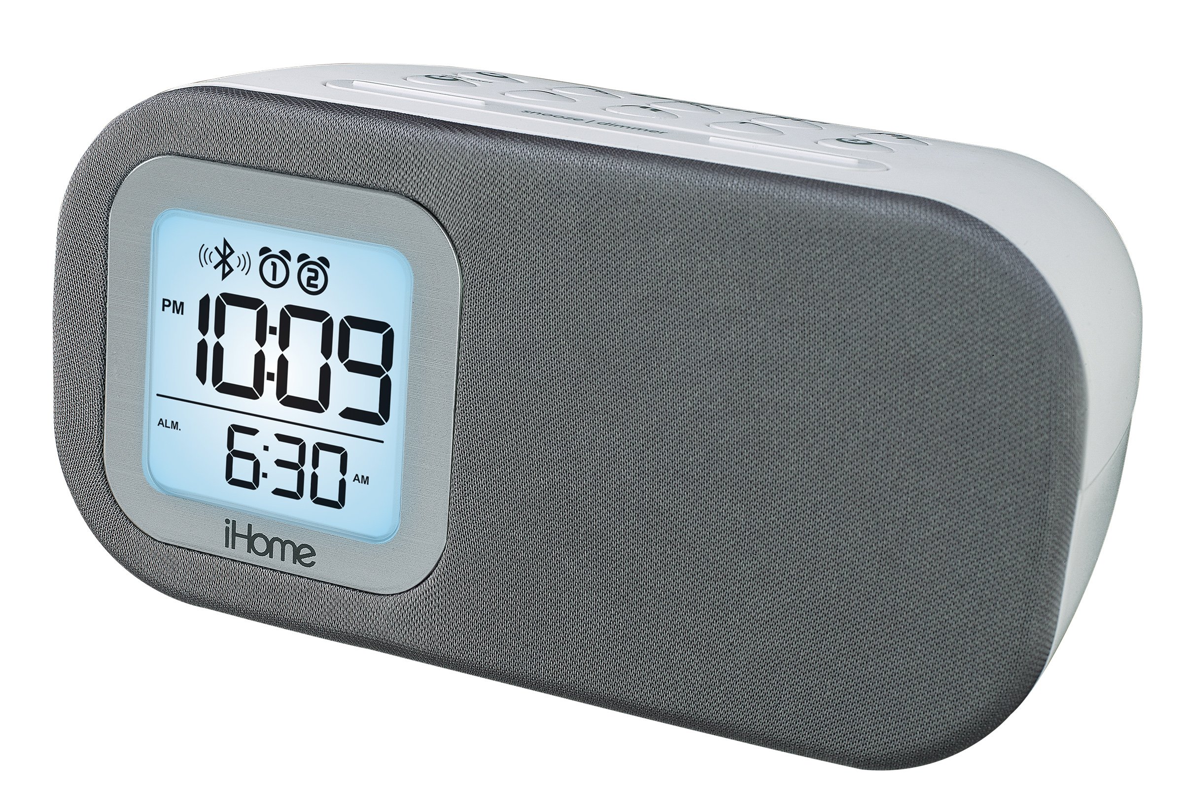 iHome iBT210WS Bluetooth Dual Alarm FM Clock Radio with Speakerphone and USB Charging - White