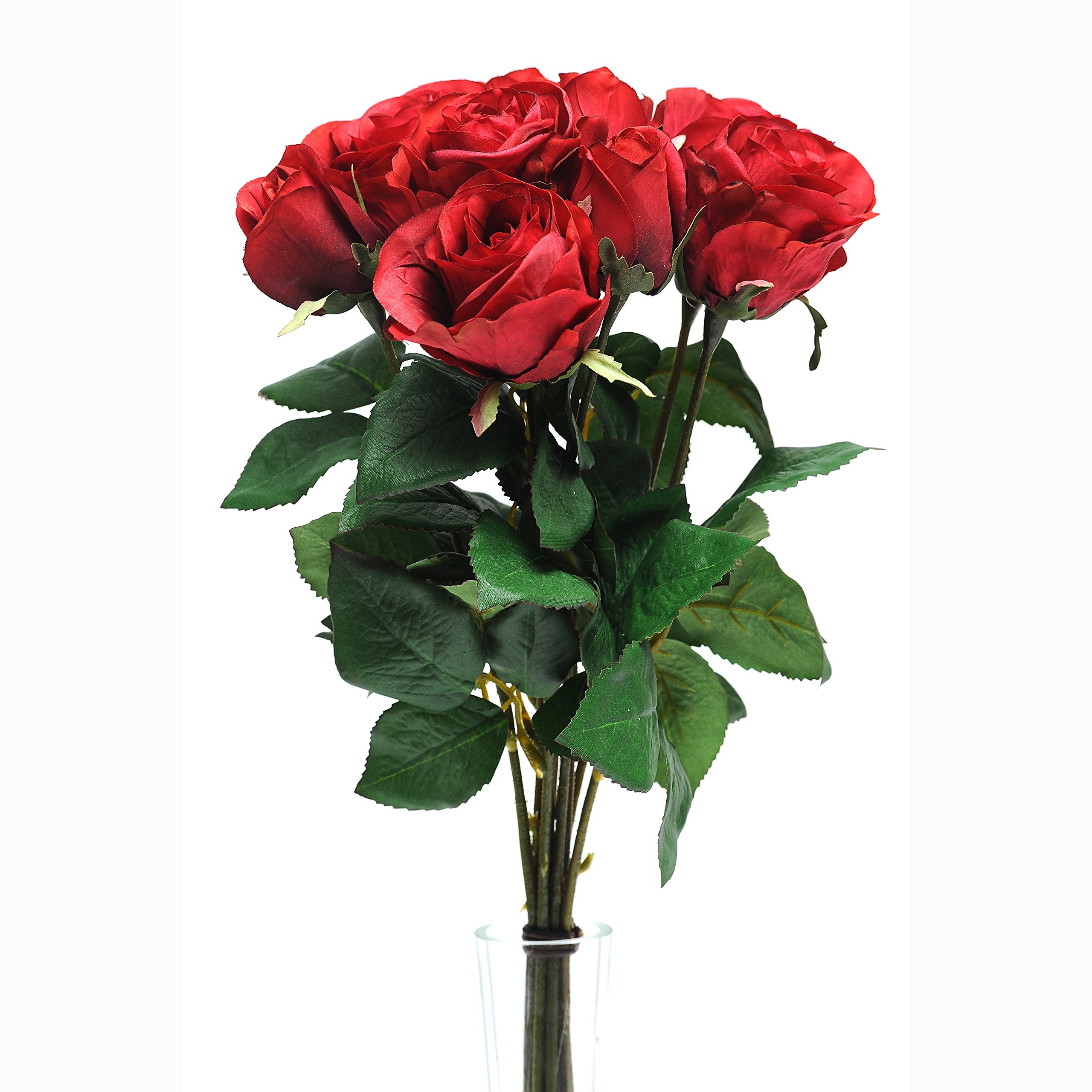 Floristrywarehouse Red Artificial Silk Rose Bunch 9 Individual Stems 42Cm/16.5 Inches
