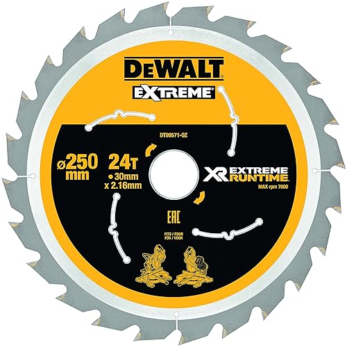 DEWALT DT99571-QZ DT99571-QZ-Hojas para Sierra Circular Estacionaria XR Extreme RUNTIME 9.843in x 1.181in 24D, NegroAmarillo, 2501.181in 24WZFZ