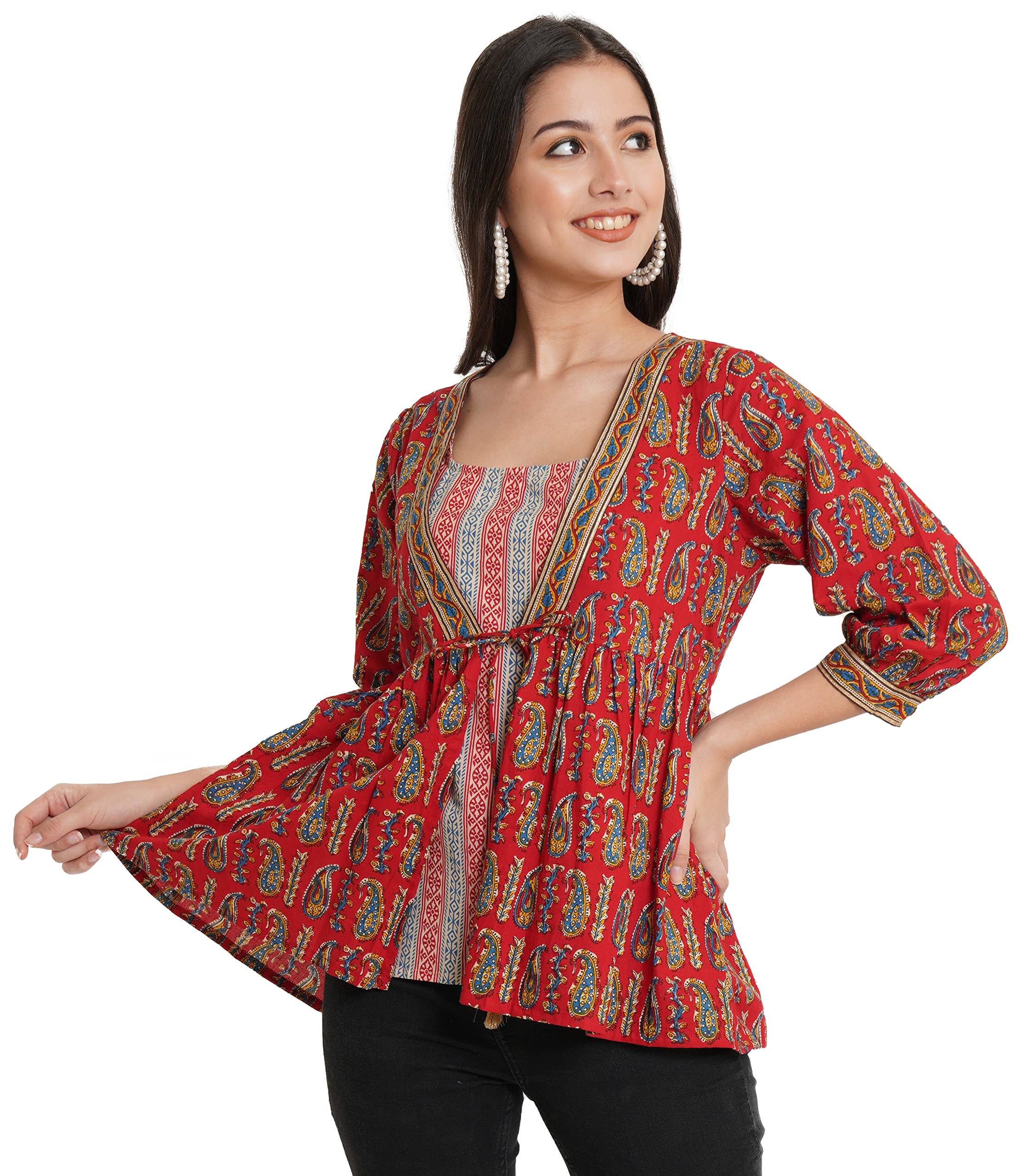 cotland fashions Jaipuri Cotton Shrug Top with Strappy Inner for Women-picture-8