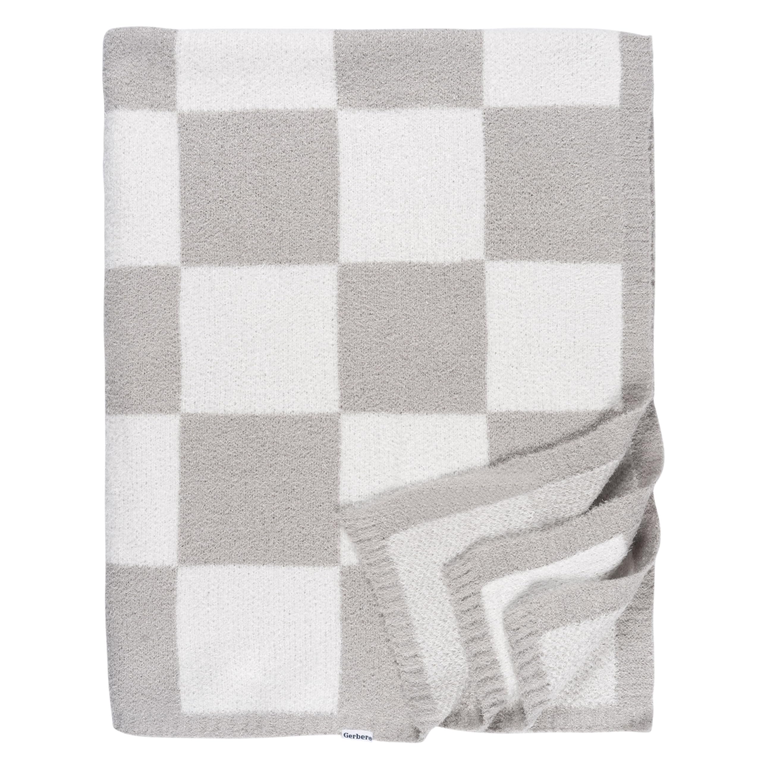 Couverture bébé Gerber en maille damier marron clair doudou