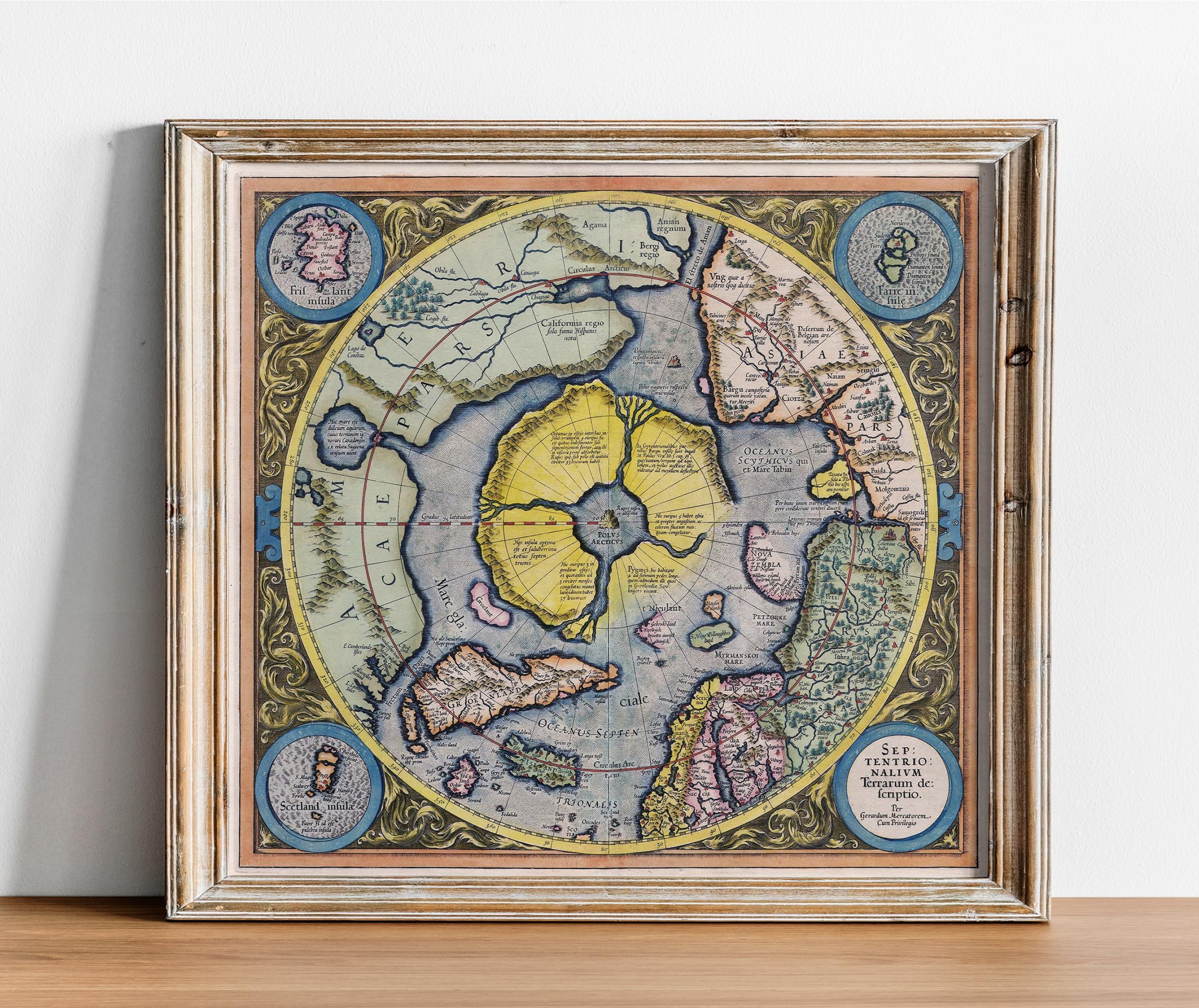 Riley Creative Solutions 1595 Flat Earth Map of North Pole Art Poster | Septentrionalium Terrarum (3 Sizes) (23"x24.5")