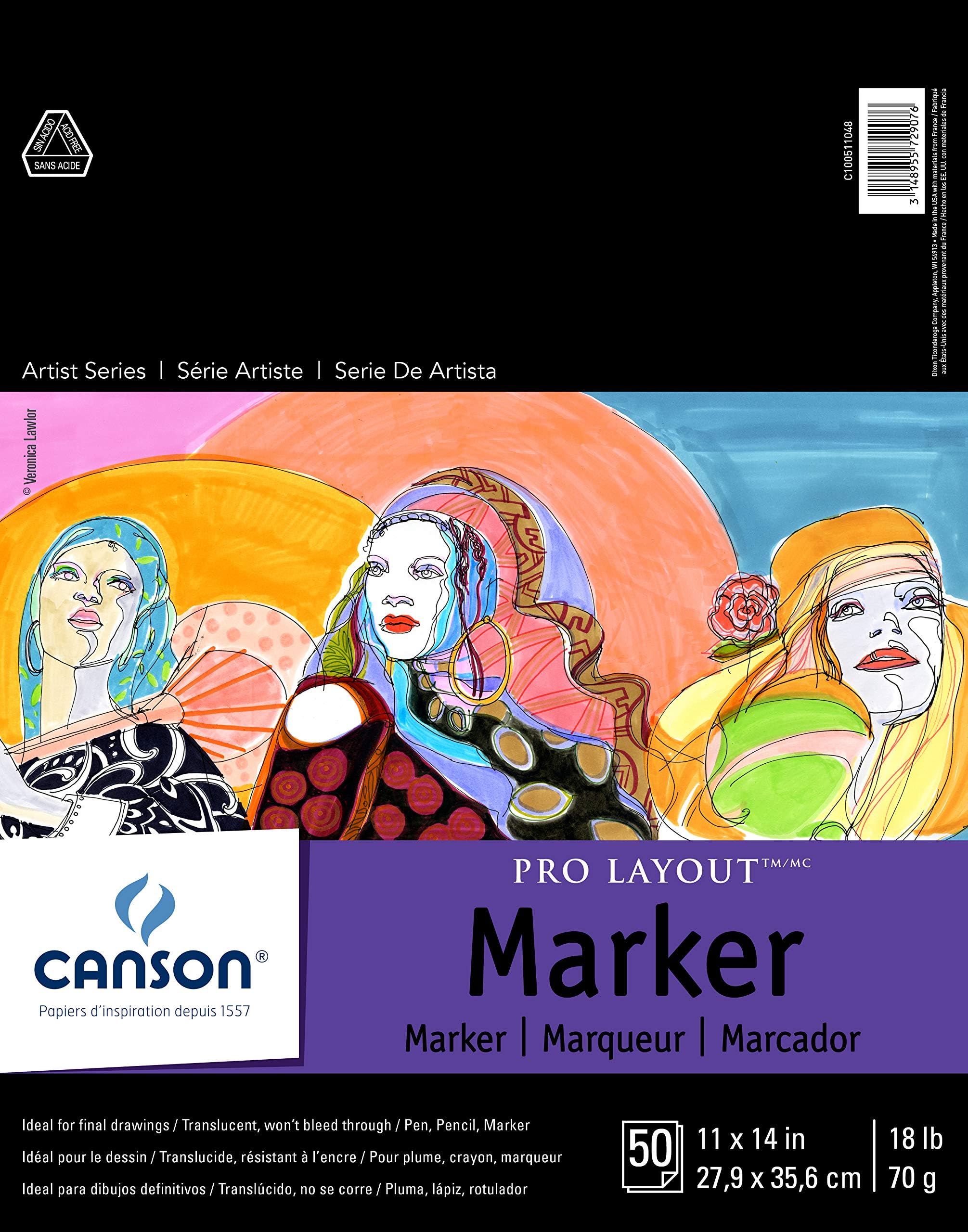 Canson Artist Series Pro Layout Marker Paper, Foldover Pad, 11x14 inches, 50 Sheets (18lb/70g) - Artist Paper for Adults and Students