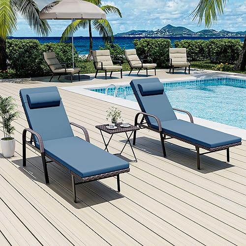 Patio Chaise Lounge Set 3 Pieces Outdoor Lounge Chair with