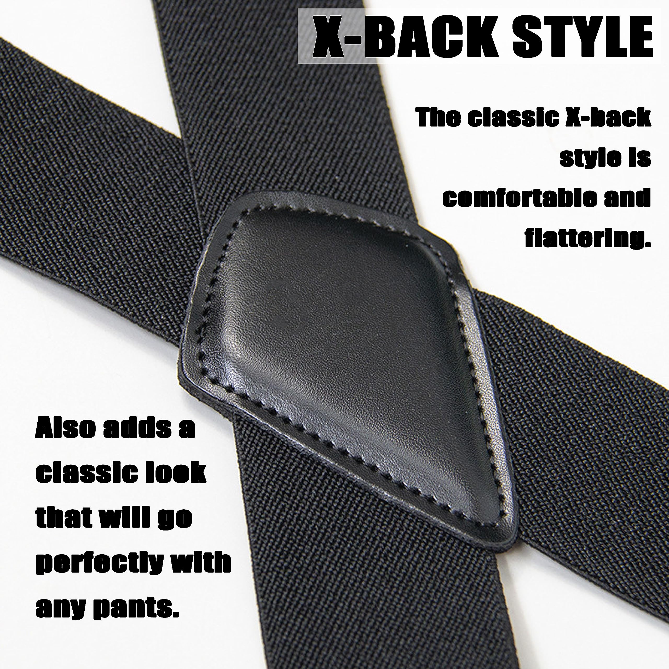 WYDDDARY Suspenders for Men 2'' Wide Adjustable Suspenders with Elastic Straps Adjustable Elastic X Back Style with 4 Clips Black