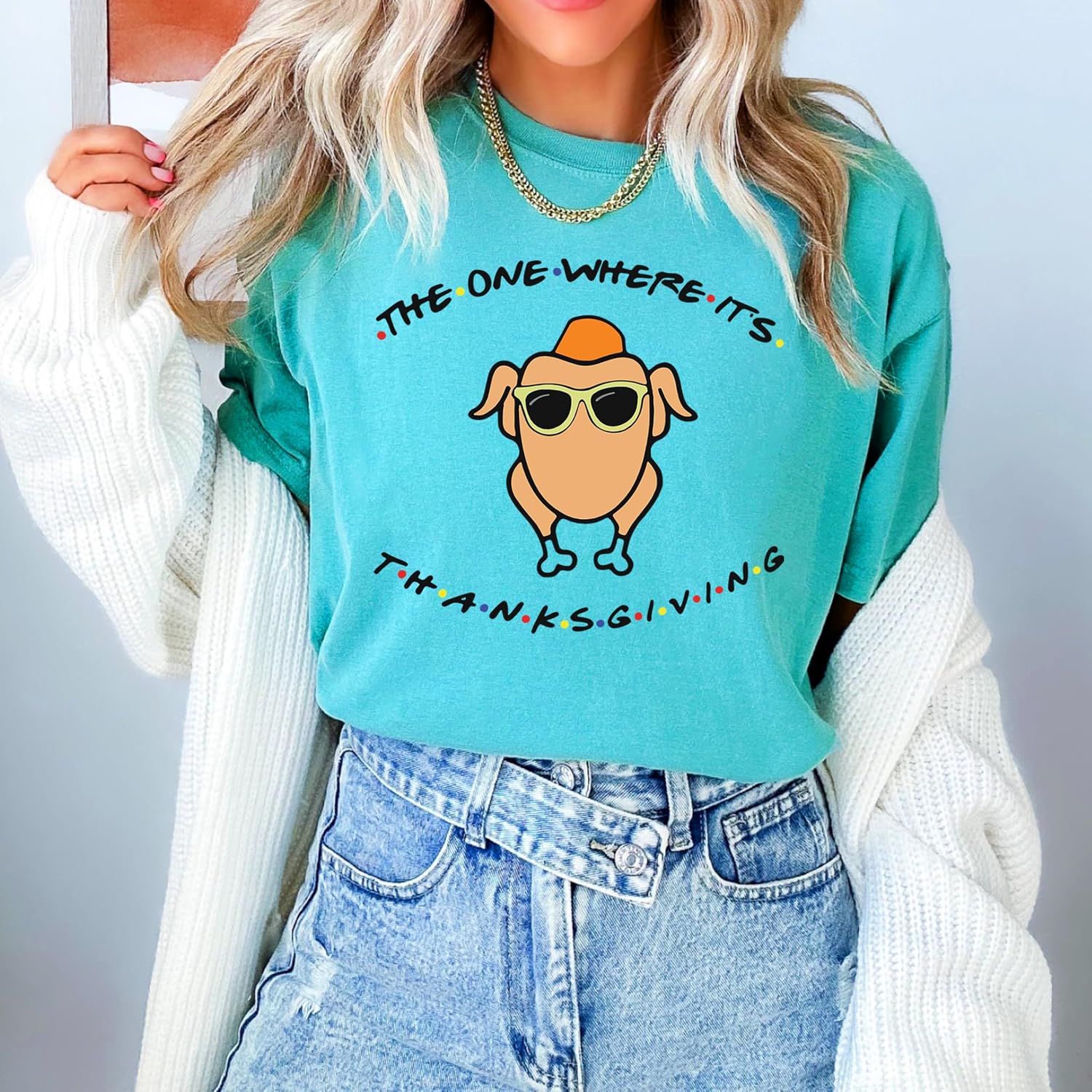 Thanksgiving Shirt for Women and Teens Funny Friendsgiving Oversized Tee