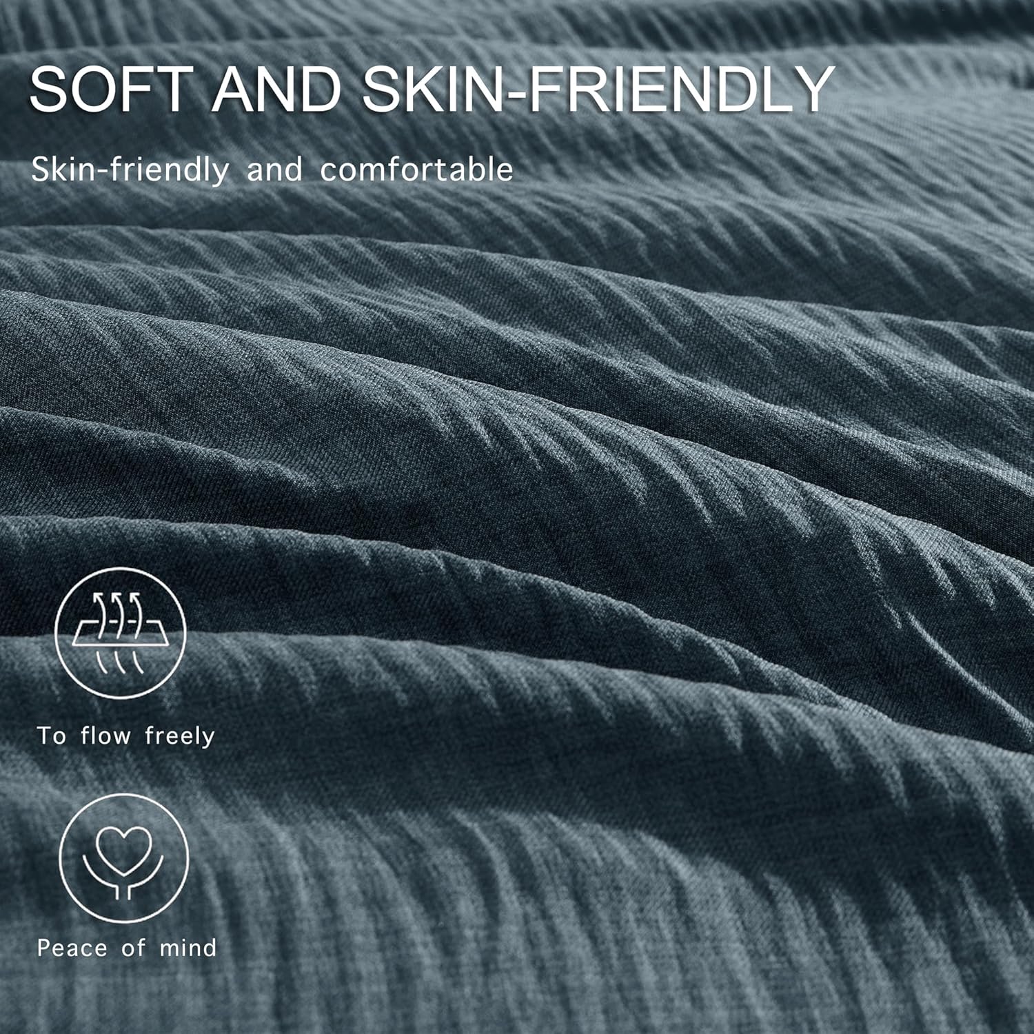 Geniospin King Size Comforter Set- 7 Piece Navy Blue Textured King Bedding Set, Soft Solid Bed in a Bag for All Season, King Comforter Set with Sheets(Navy Blue,102''x90'') - Image 5