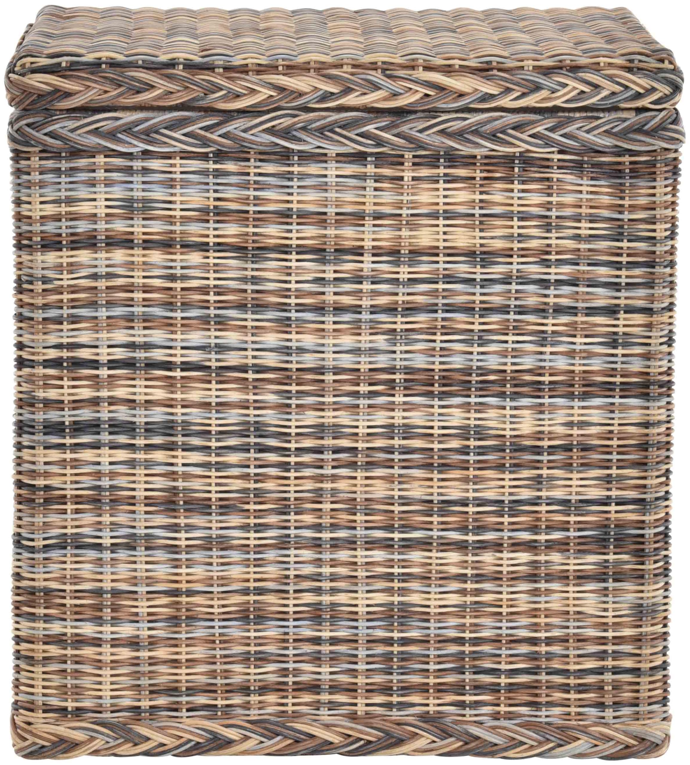 Wäschekorb/Wäschebox mit Deckel und Inlett aus echtem Rattan, Wäschetruhe (Mehrfarbig)