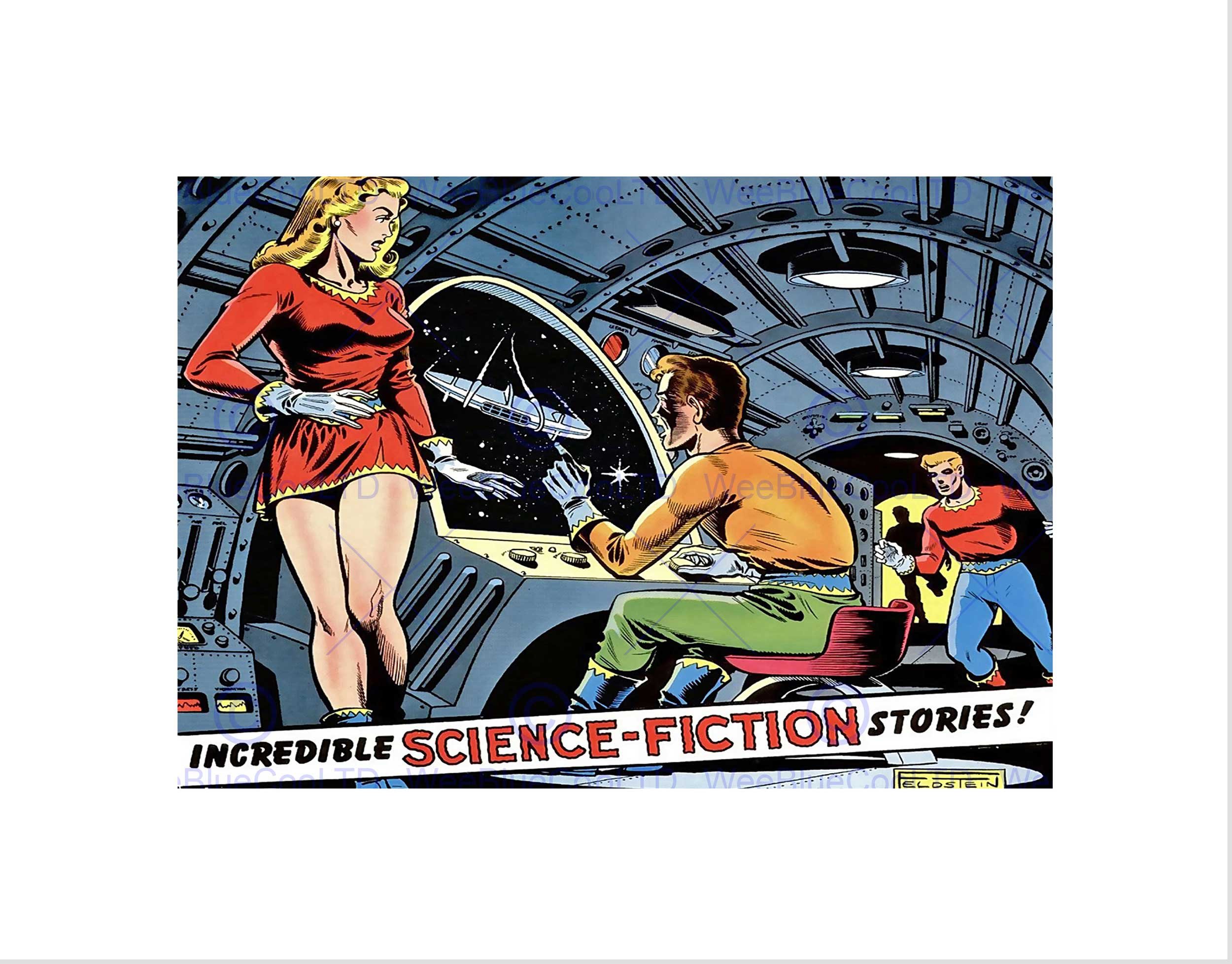 Wee Blue Coo MAGAZINE COVER 1951 SCIENCE FICTION MEN WOMAN SPACESHIP FRAMED PRINT B12X10746