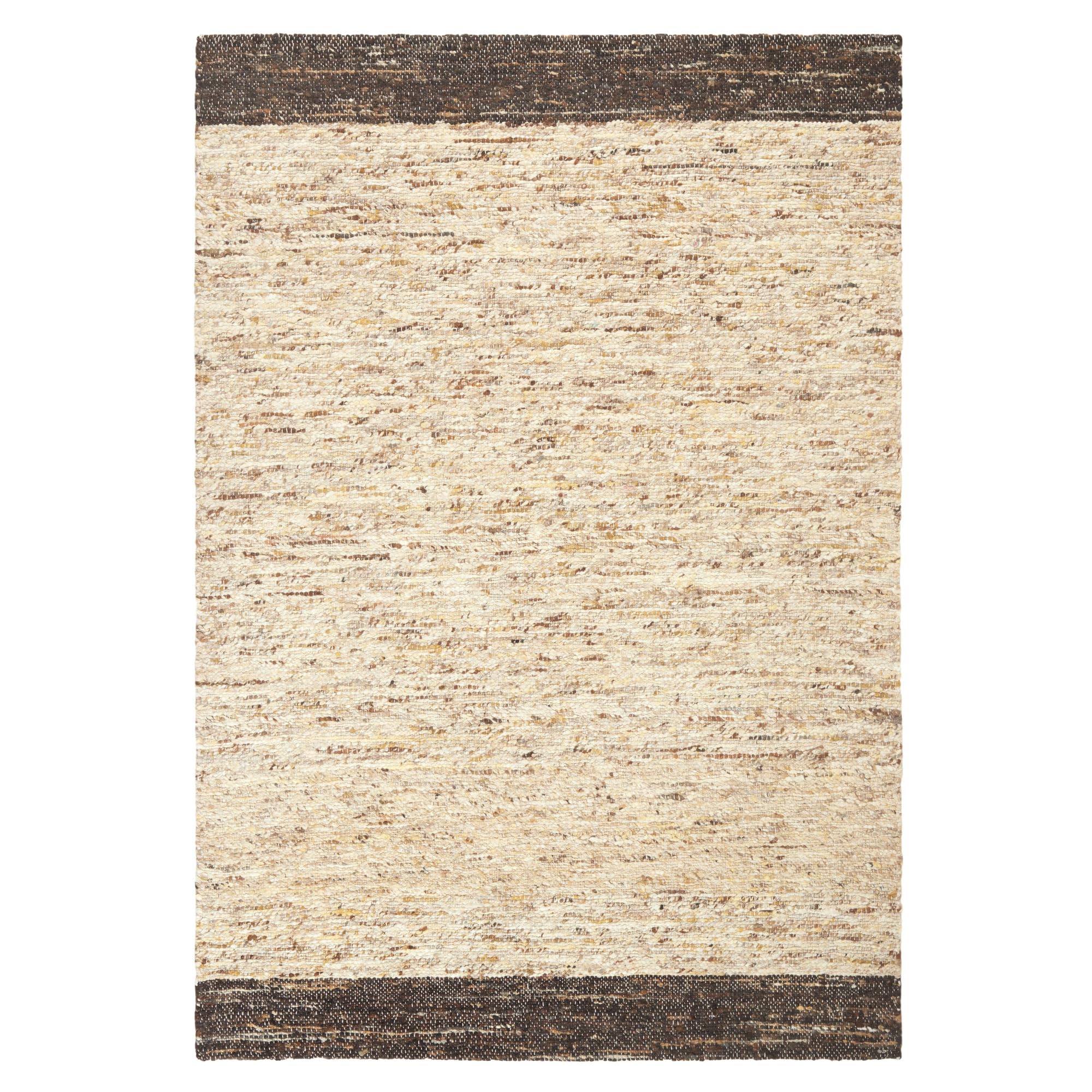 TOWN & COUNTRY TERRA Montana Textured Border Handcrafted 100% Wool Area Rug, Beige/Dark Brown, 6'x9'