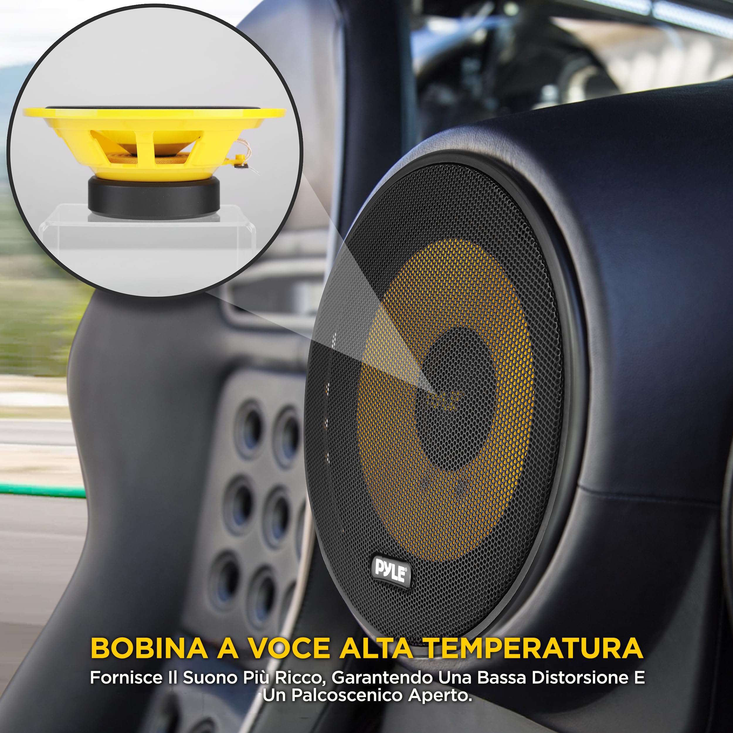 Pyle Sistema di Altoparlanti Personalizzati 2 Vie, 16,5 Centimetri, Casse Auto 400 Watt, Stereo Struttura in Plastica Elettroplaccatura, Gomma Butilica e Magneto da 1,13 Chilogrammi