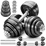 RE:SPORT Kit d'haltères 2-en-1 15-40 kg | Ensemble modulable d'haltères en fonte | Haltères longs et courts | Fermetures en étoile et Barre de liaison