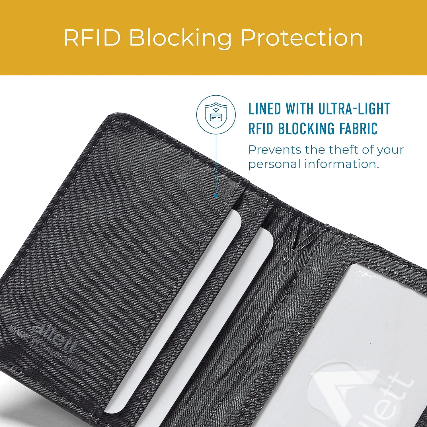 Allett Hybrid Card Wallet, Onyx Black | Leather, RFID Blocking, Vertical Layout | Minimalist, Bifold, Card Holder, Water Resistant, Thin, Front Pocket | Holds 3-10+ Cards, Cash - Image 4