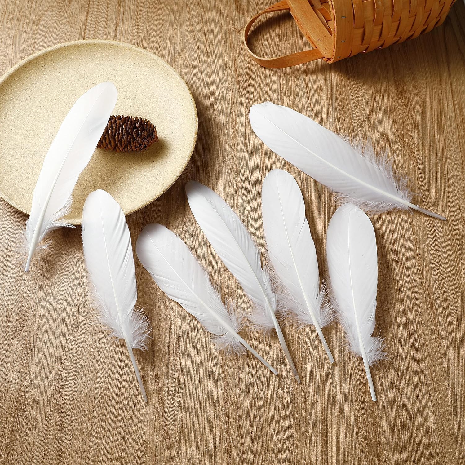 JOYOLA 100PCS Plumes Blanches, Plume Décoration, Plumes Loisirs Creatifs, Plume d'oie Naturelle, pour DIY Dreamcatcher, Noël, Anniversaire, Fête de Mariage, Décoration d'intérieur