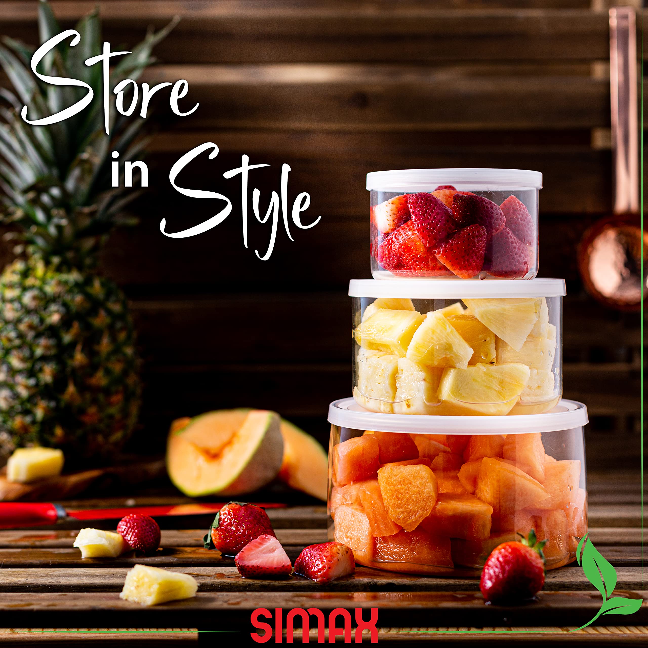 Simax Envases redondos de vidrio con tapas: recipientes de almacenamiento de alimentos de vidrio de borosilicato con tapas herméticas - envases de vidrio para almuerzo para adultos - recipiente para