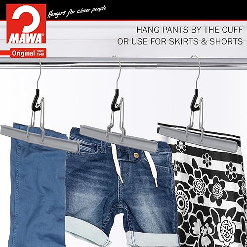 Miniatura 2 de Mawa by Reston Lloyd - Percha antideslizante con abrazadera para pantalones y faldas, estilo M26, juego de 6, color plateado