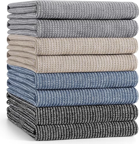 Miniatura 30 de Mordimy Paquete de 6 paños de cocina de alta calidad (18 x 28 pulgadas, negro), toalla de mano grande de algodón, paños planos y de rizo para secar